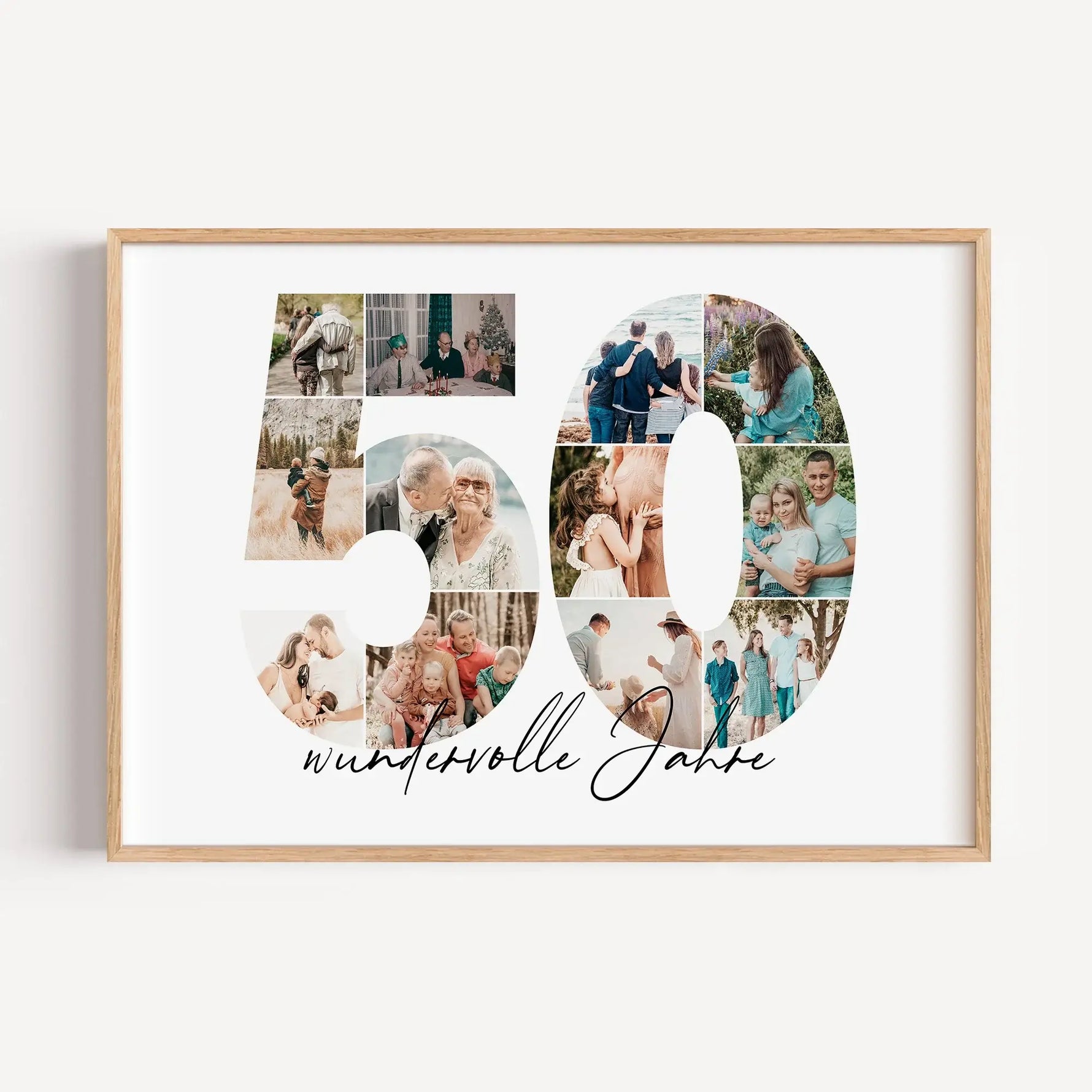 Foto Poster 50 Jahre - Personalisiertes Poster - famprints - Feiere besondere Momente mit unserem einzigartigen Foto Poster 50! Dieses hochwertige Fotoposter zeigt die Zahl 50, die du mit deinen persönlichen Fotos individuell gestalten kannst. So entsteht