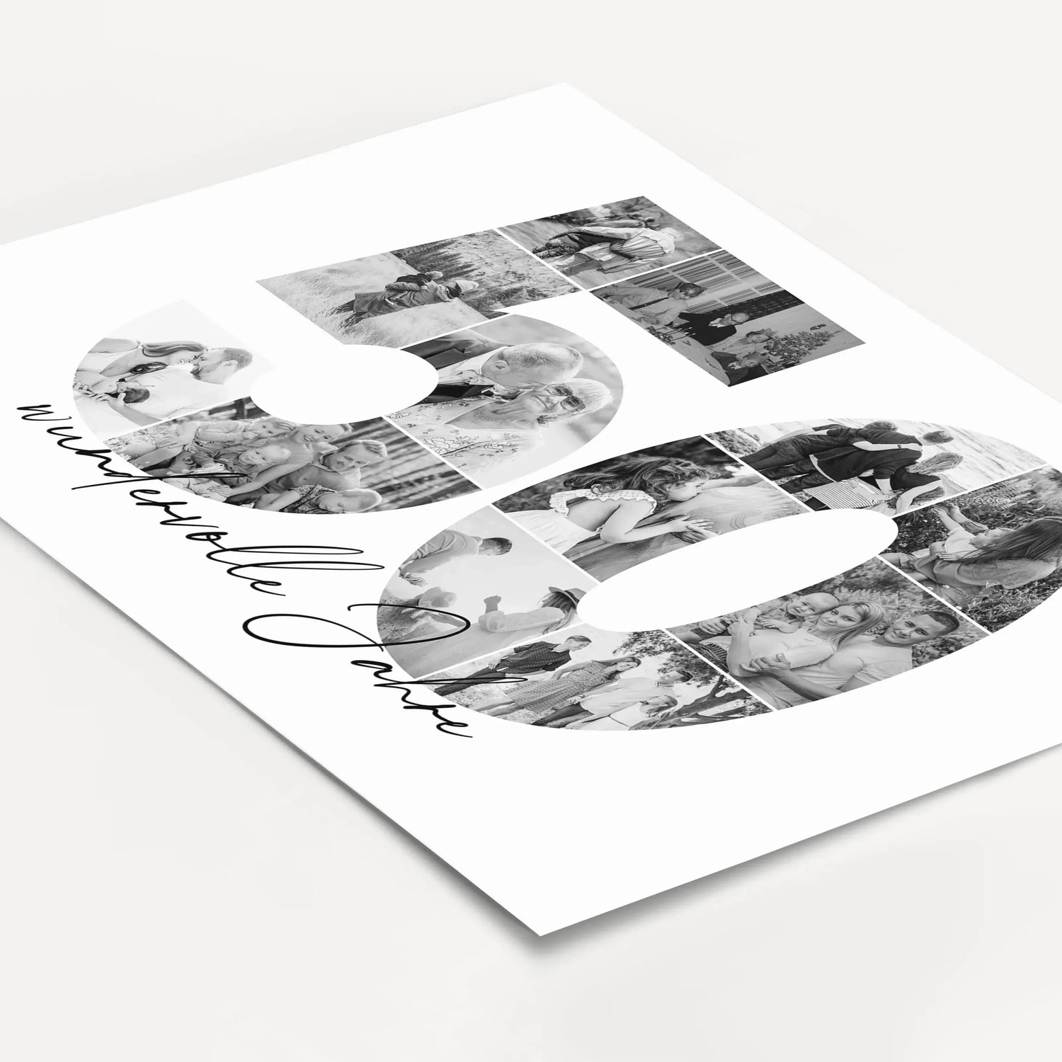 Foto Poster 50 Jahre - Personalisiertes Poster - famprints - Feiere besondere Momente mit unserem einzigartigen Foto Poster 50! Dieses hochwertige Fotoposter zeigt die Zahl 50, die du mit deinen persönlichen Fotos individuell gestalten kannst. So entsteht