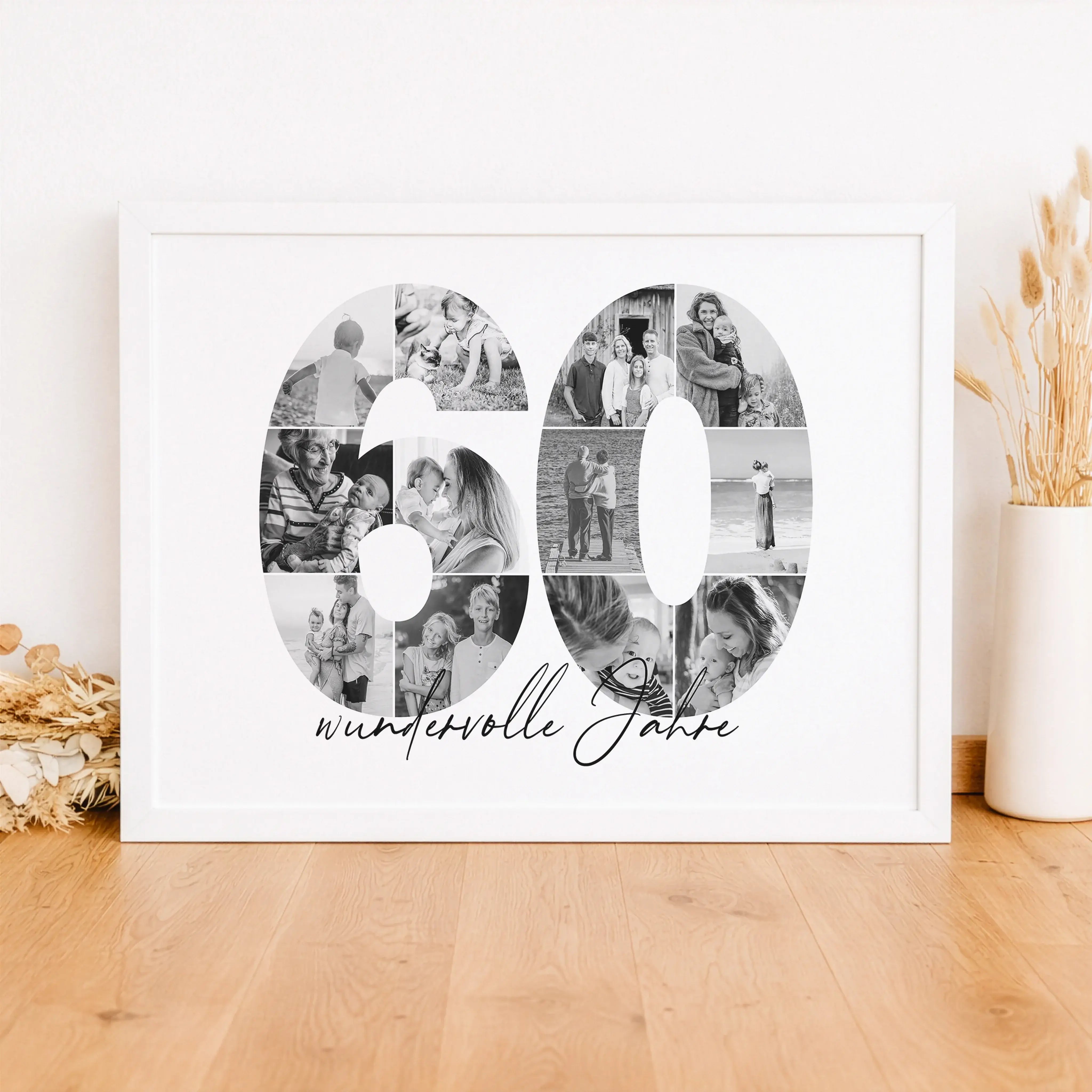 Foto Poster 60-Personalisiertes Poster-famprints-Mit dem Foto Poster 60 gestaltest du ein persönliches Erinnerungsstück, das besondere Lebensmomente sichtbar macht. Die große Zahl 60 wird mit deinen eigenen Fotos gefüllt und verwandelt sich in eine indivi