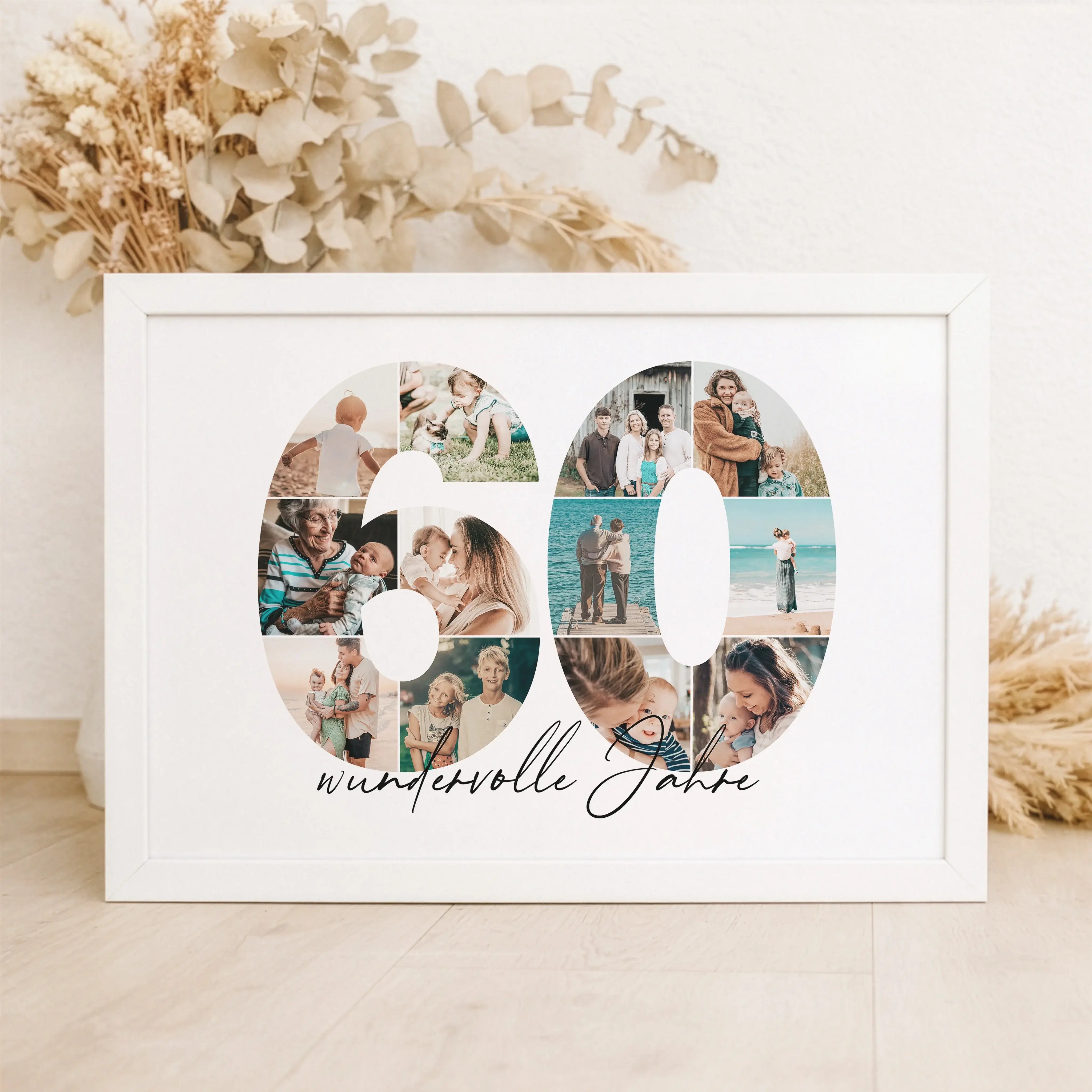 Foto Poster 60-Personalisiertes Poster-famprints-Mit dem Foto Poster 60 gestaltest du ein persönliches Erinnerungsstück, das besondere Lebensmomente sichtbar macht. Die große Zahl 60 wird mit deinen eigenen Fotos gefüllt und verwandelt sich in eine indivi
