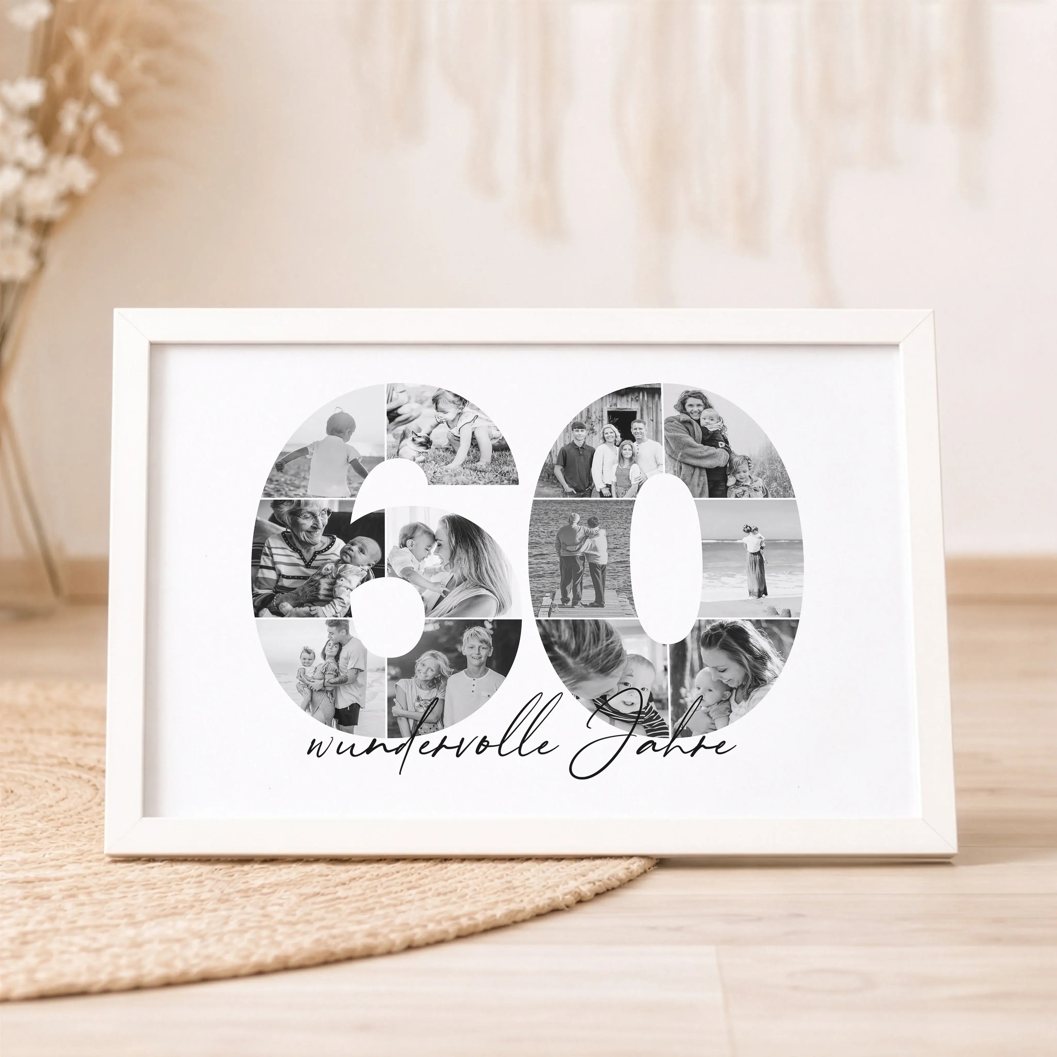 Foto Poster 60-Personalisiertes Poster-famprints-Mit dem Foto Poster 60 gestaltest du ein persönliches Erinnerungsstück, das besondere Lebensmomente sichtbar macht. Die große Zahl 60 wird mit deinen eigenen Fotos gefüllt und verwandelt sich in eine indivi