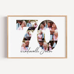 Foto Poster 70 Jahre - Personalisiertes Poster - famprints - Feiere besondere Momente mit unserem einzigartigen Foto Poster 70! Dieses personalisierte Poster zeigt die Zahl 70, hinterlegt mit deinen liebsten Fotos – so entsteht eine wunderschöne Fotocolla