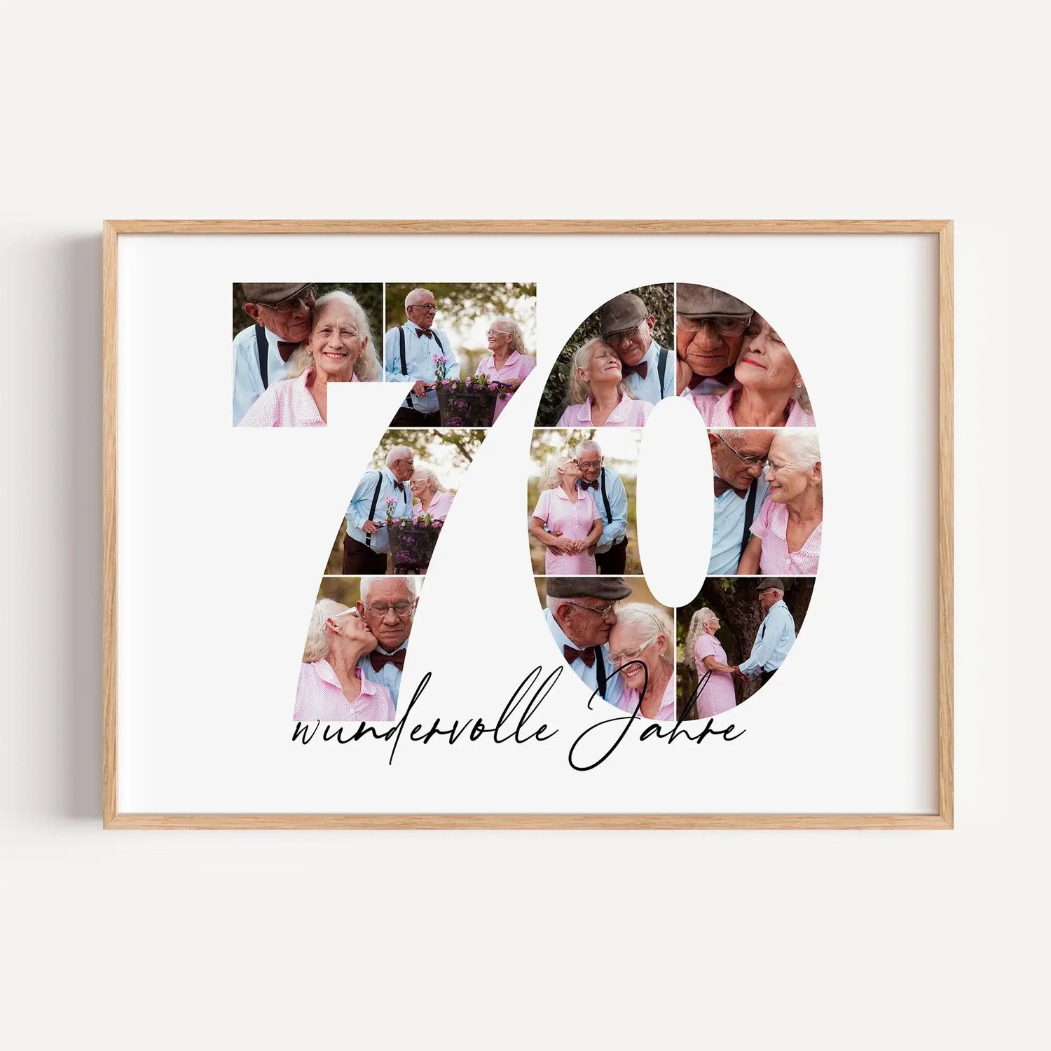 Foto Poster 70 Jahre - Personalisiertes Poster - famprints - Feiere besondere Momente mit unserem einzigartigen Foto Poster 70! Dieses personalisierte Poster zeigt die Zahl 70, hinterlegt mit deinen liebsten Fotos – so entsteht eine wunderschöne Fotocolla