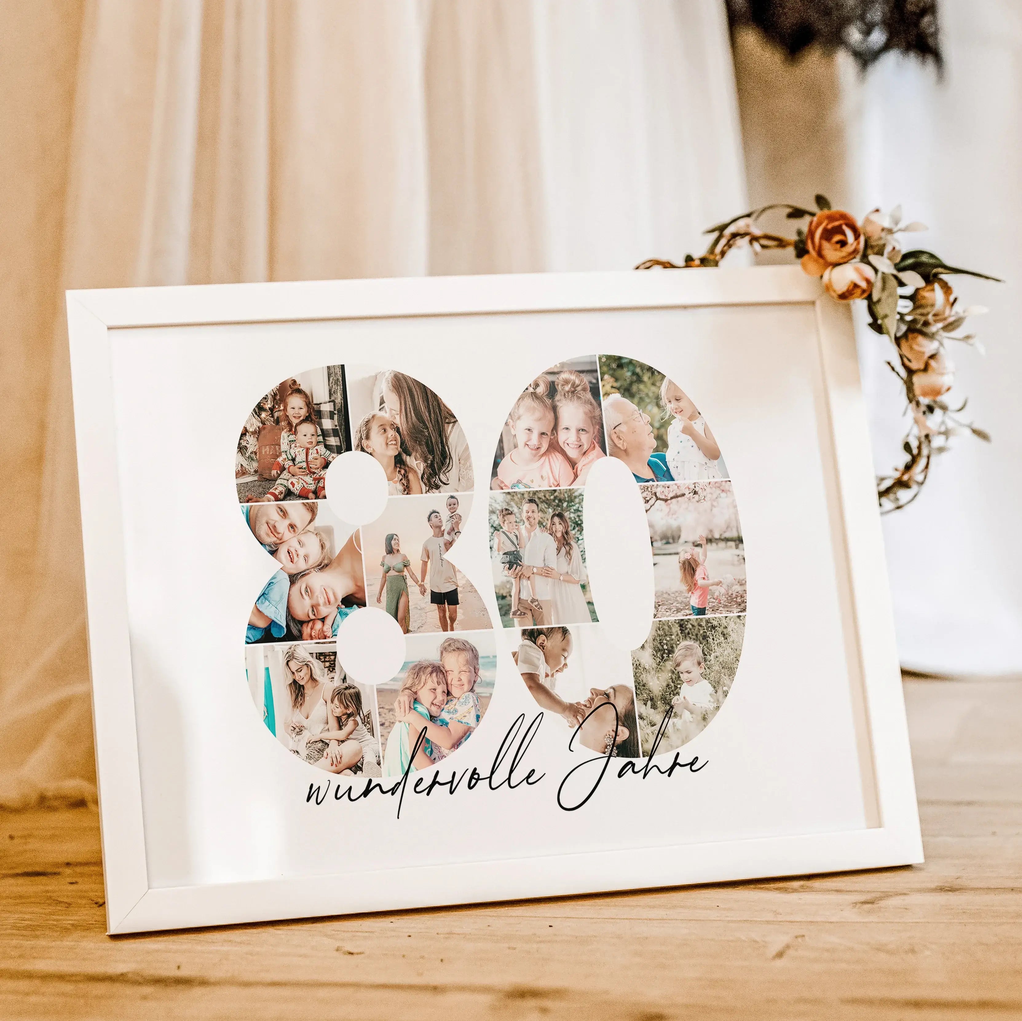 Foto Poster 80 Jahre - Personalisiertes Poster - famprints - Feiere besondere Momente mit unserem einzigartigen Foto Poster 80 – das perfekte Geschenk zum 80. Geburtstag, Hochzeitstag oder Jubiläum! Die große Zahl 80 wird individuell mit deinen persönlich