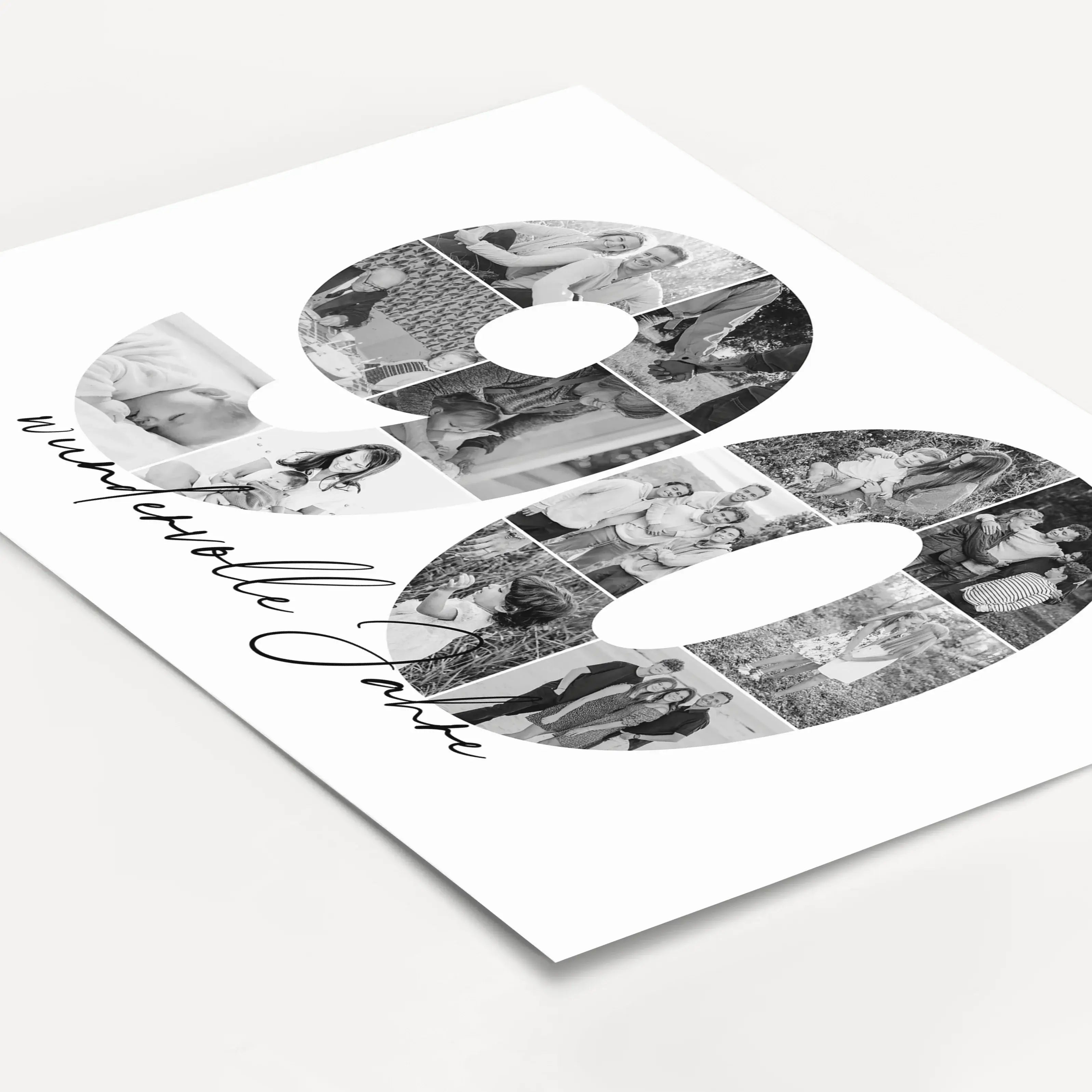 Foto Poster 90 Jahre - Personalisiertes Poster - famprints - Feiere besondere Momente mit unserem einzigartigen Foto Poster 90 – das perfekte Geschenk zum 90. Geburtstag, Hochzeitstag oder Jubiläum! Die Zahl „90“ wird mit deinen persönlichen Fotos zu eine