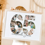 Foto Poster 65 Jahre - Personalisiertes Poster - famprints - Feiere besondere Momente mit unserem einzigartigen Foto Poster 65! Dieses personalisierte Poster zeigt die Zahl 65, hinterlegt mit deinen liebsten Fotos, die eine wunderschöne Fotocollage ergebe
