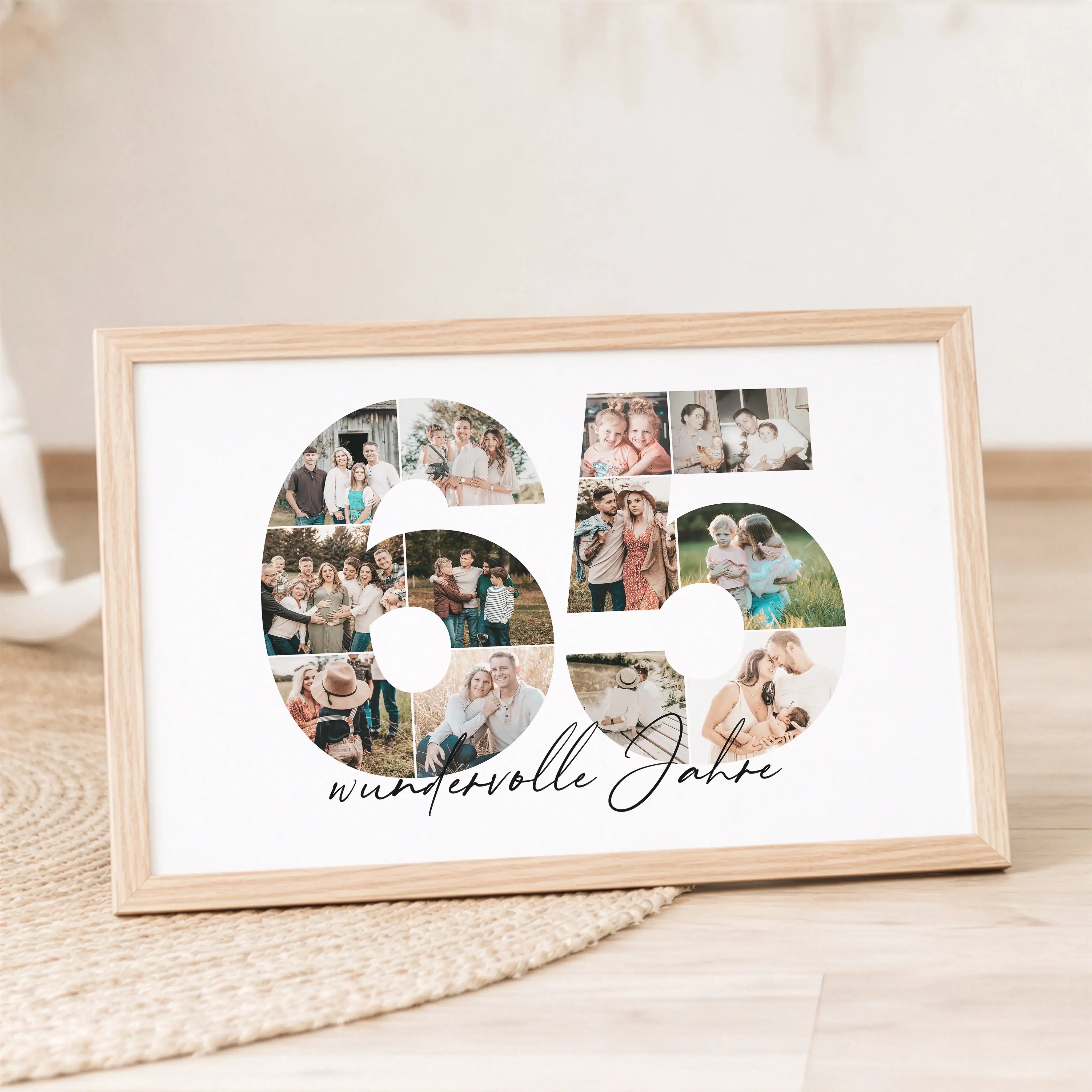 Foto Poster 65-Personalisiertes Poster-famprints-Das Foto Poster 65 von famprints macht aus einem besonderen Lebensjahr ein persönliches Erinnerungsstück. Die große Zahl 65 wird mit deinen eigenen Bildern gefüllt und zu einer harmonischen Fotocollage zusa