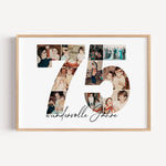 Foto Poster 75 Jahre - Personalisiertes Poster - famprints - Feiere besondere Momente mit unserem einzigartigen Foto Poster 75 – das perfekte personalisierte Geschenk zum 75. Geburtstag, Hochzeitstag oder Jubiläum! Die große „75“ auf dem Poster kannst du