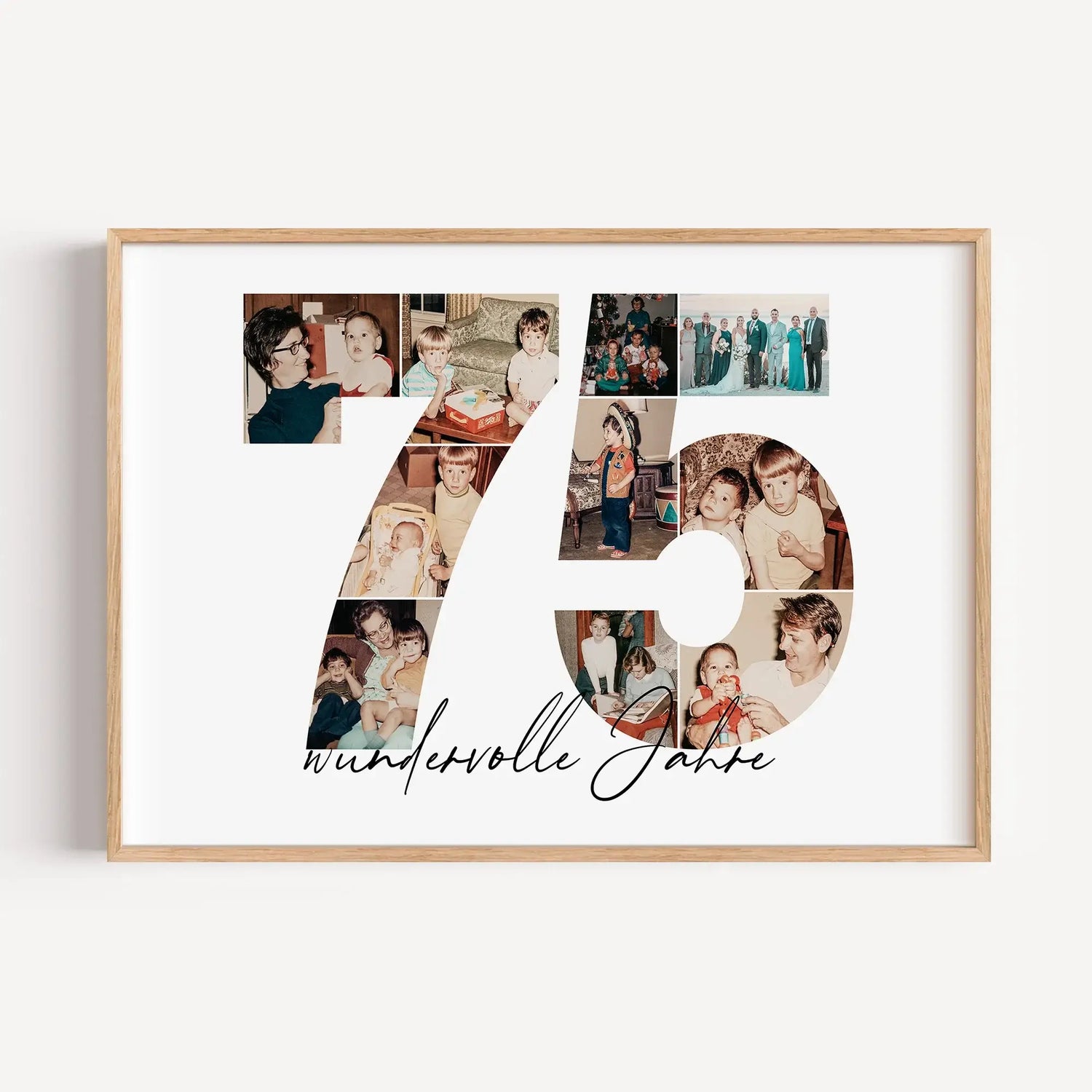Foto Poster 75 Jahre - Personalisiertes Poster - famprints - Feiere besondere Momente mit unserem einzigartigen Foto Poster 75 – das perfekte personalisierte Geschenk zum 75. Geburtstag, Hochzeitstag oder Jubiläum! Die große „75“ auf dem Poster kannst du