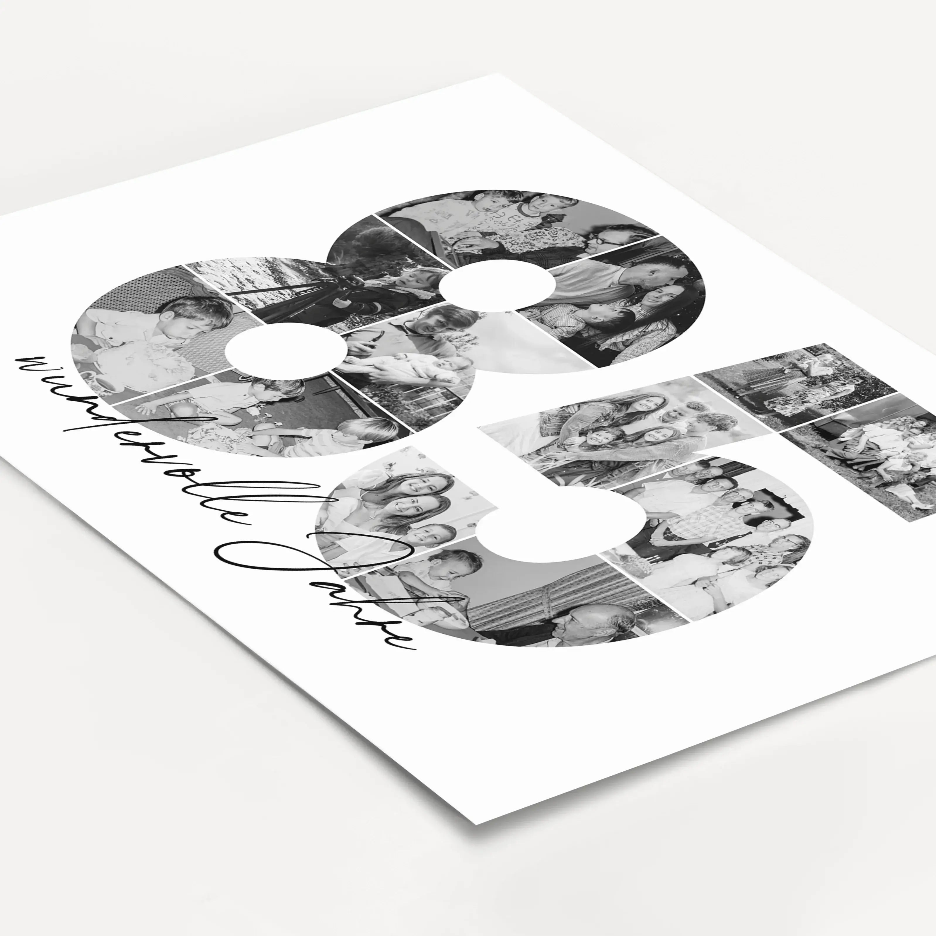 Foto Poster 85-Personalisiertes Poster-famprints-Das Foto Poster 85 ist eine besondere Art, gemeinsame Lebensjahre sichtbar zu machen. Die Zahl 85 wird aus deinen eigenen Bildern gestaltet und erzählt eine persönliche Geschichte voller Erinnerungen, Erleb
