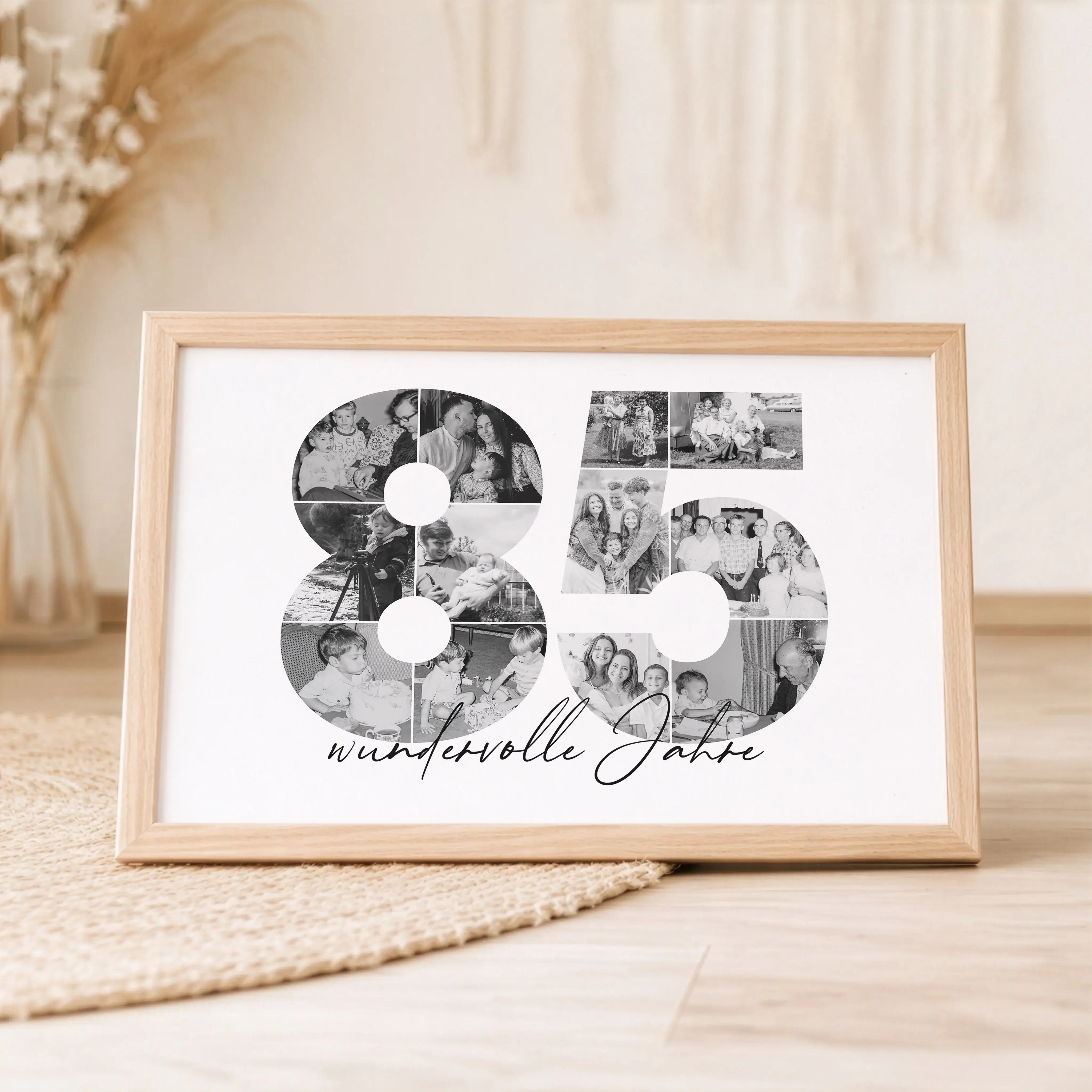Foto Poster 85-Personalisiertes Poster-famprints-Das Foto Poster 85 ist eine besondere Art, gemeinsame Lebensjahre sichtbar zu machen. Die Zahl 85 wird aus deinen eigenen Bildern gestaltet und erzählt eine persönliche Geschichte voller Erinnerungen, Erleb