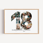 Foto Poster 18 Jahre - Personalisiertes Poster - famprints - Entdecke unser einzigartiges Foto Poster 18 – das perfekte personalisierte Geschenk für besondere Anlässe! Die große Zahl 18 wird mit deinen persönlichen Fotos zu einer beeindruckenden Fotocolla