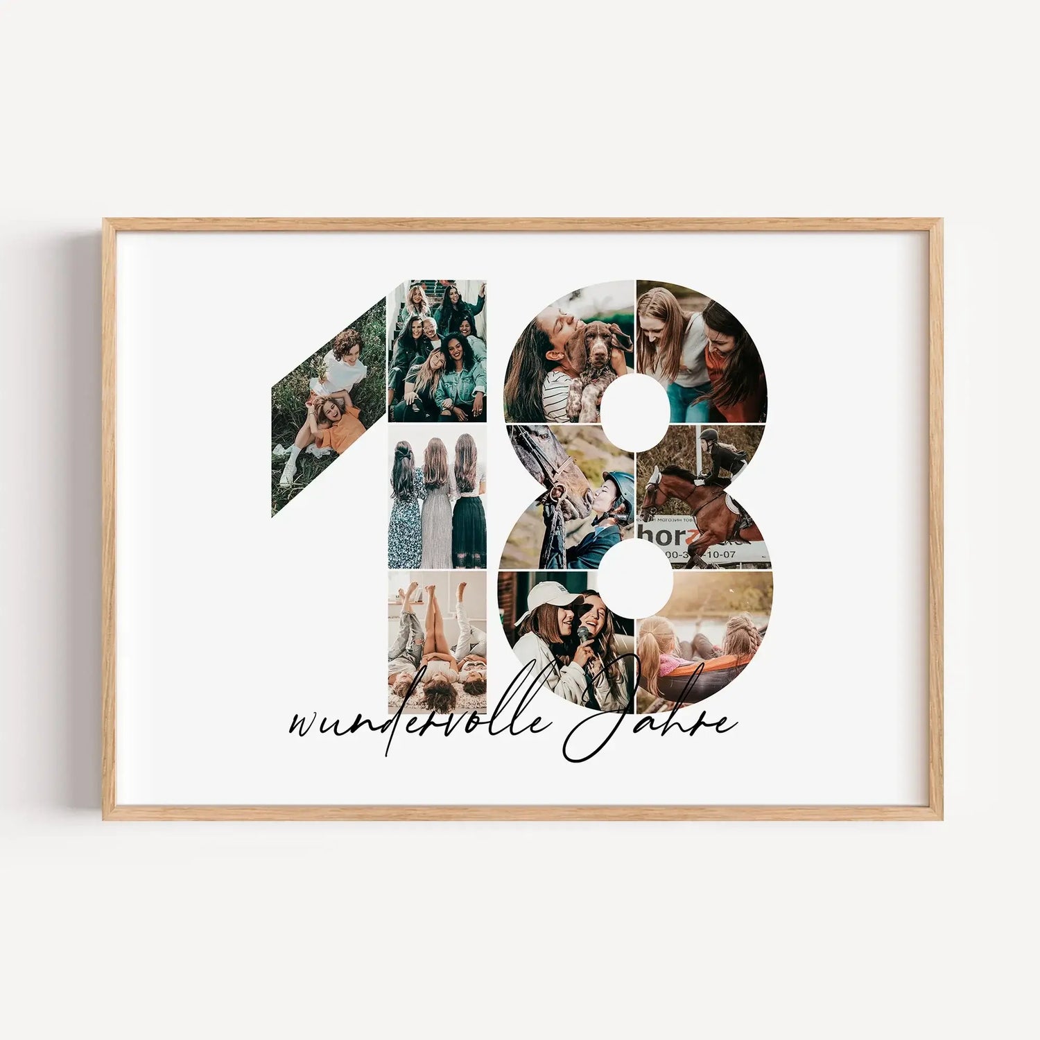 Foto Poster 18 Jahre - Personalisiertes Poster - famprints - Entdecke unser einzigartiges Foto Poster 18 – das perfekte personalisierte Geschenk für besondere Anlässe! Die große Zahl 18 wird mit deinen persönlichen Fotos zu einer beeindruckenden Fotocolla