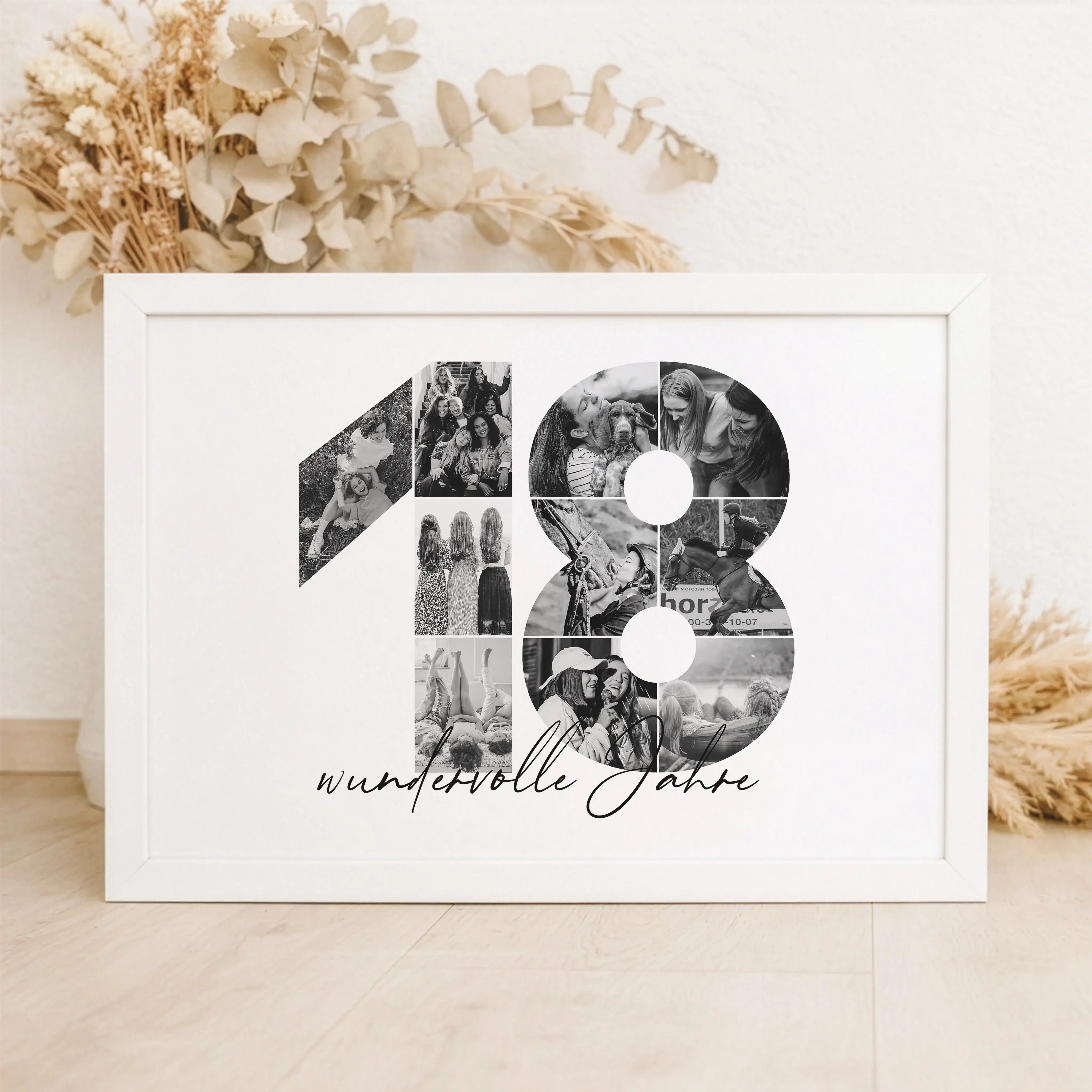 Foto Poster 18-Personalisiertes Poster-famprints-Das Foto Poster 18 von famprints macht aus Erinnerungen ein persönliches Wandbild mit Bedeutung. Die Zahl 18 wird aus deinen eigenen Bildern gestaltet und bildet eine harmonische Fotocollage, die besondere