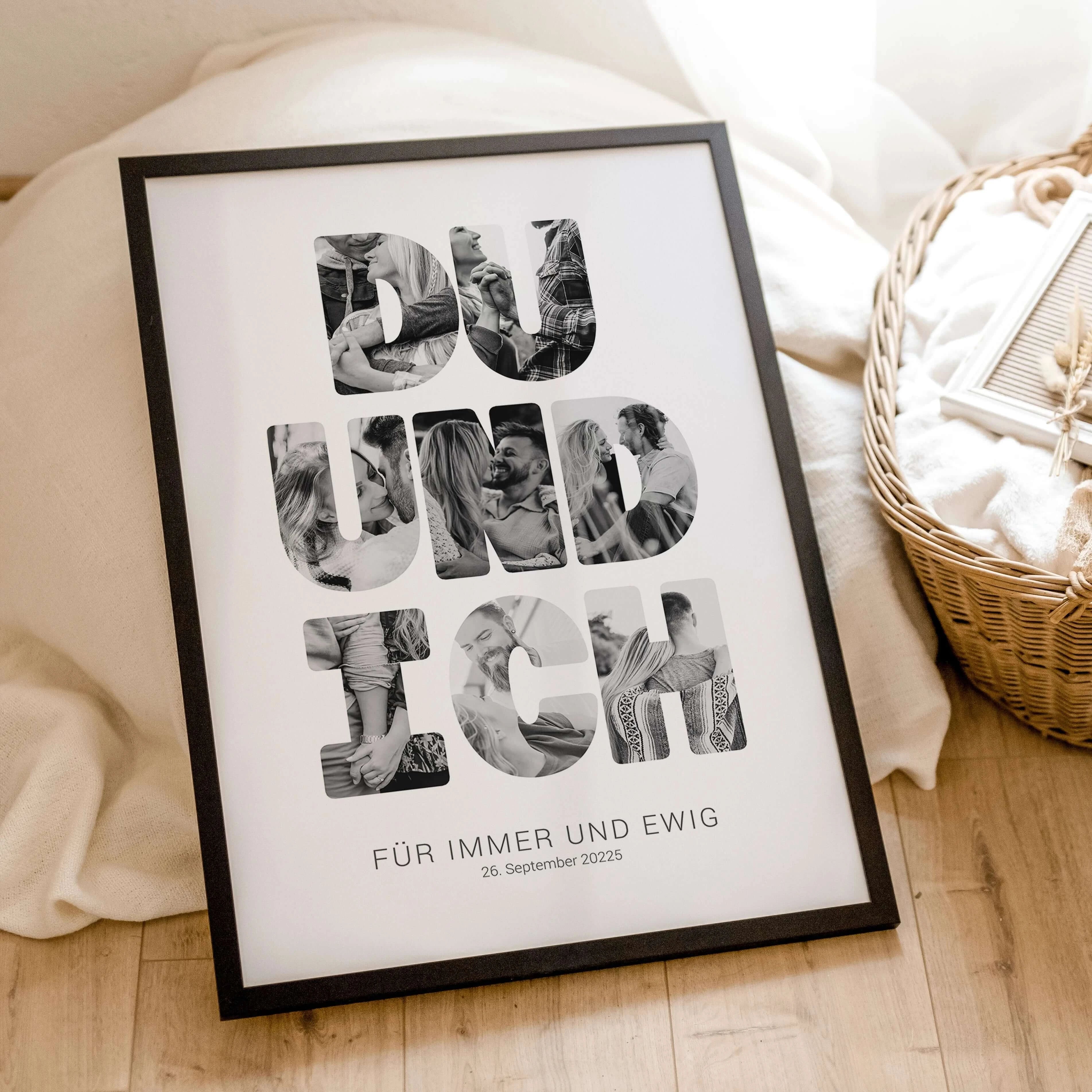 Foto Poster Du und ich - Personalisiertes Poster - famprints - Entdecke unser einzigartiges Foto Poster Du und ich – das perfekte personalisierte Geschenk zur Hochzeit, zum Hochzeitstag oder Valentinstag! Auf diesem besonderen Poster kannst du hinter jede