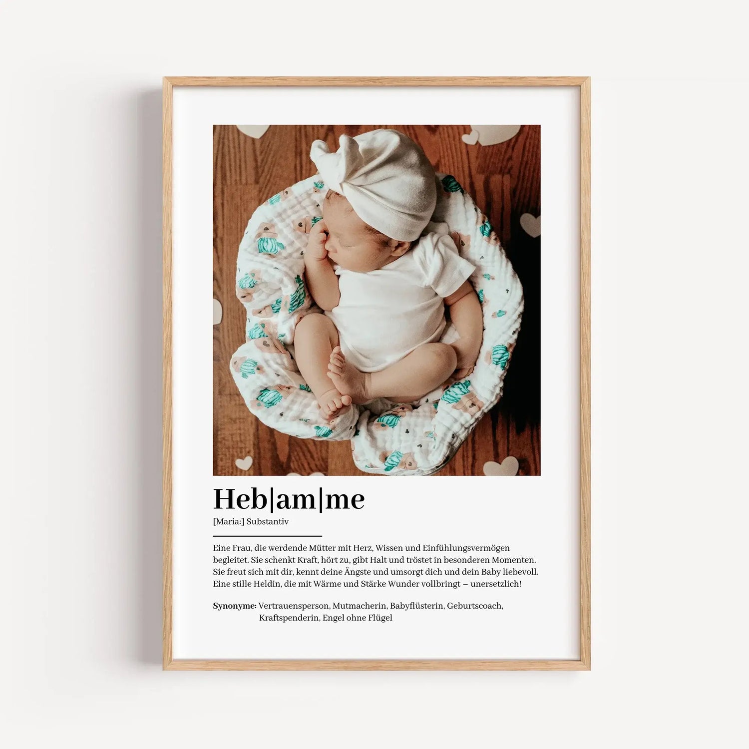 Hebamme Definition Poster mit Foto - Personalisiertes Poster - famprints - Suchst du ein besonderes Geschenk, um deiner Hebamme Danke zu sagen? Unser Hebamme Definition Poster mit Foto ist genau das Richtige! Dieses liebevoll gestaltete Poster zeigt auf e