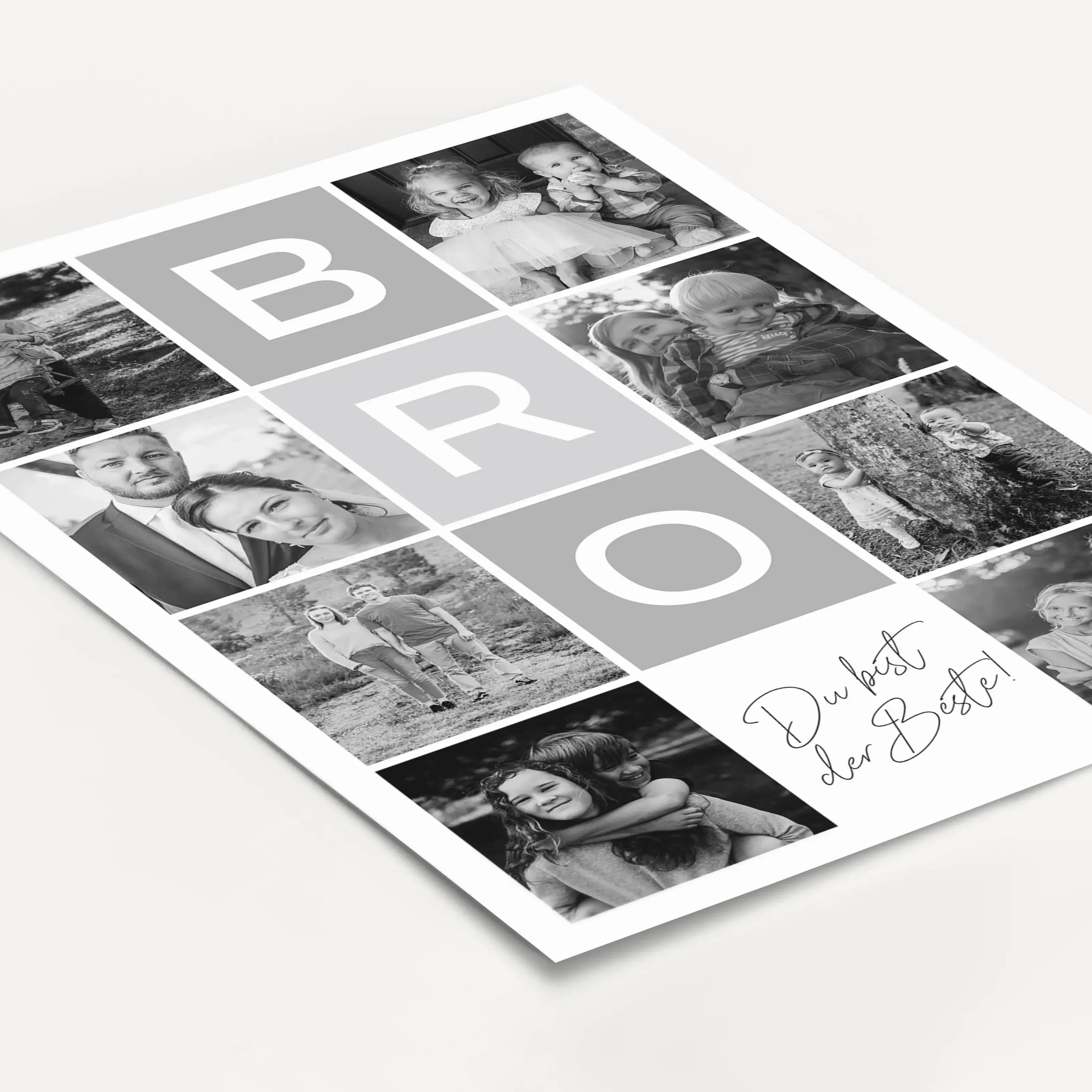 Bro Fotocollage - Personalisiertes Poster - famprints - Suchst du nach einem einzigartigen Geschenk für deinen Bruder? Die Bro Fotocollage ist die perfekte Wahl! Dieses personalisierte Poster kannst du mit bis zu 8 Fotos gestalten und so eure schönsten ge