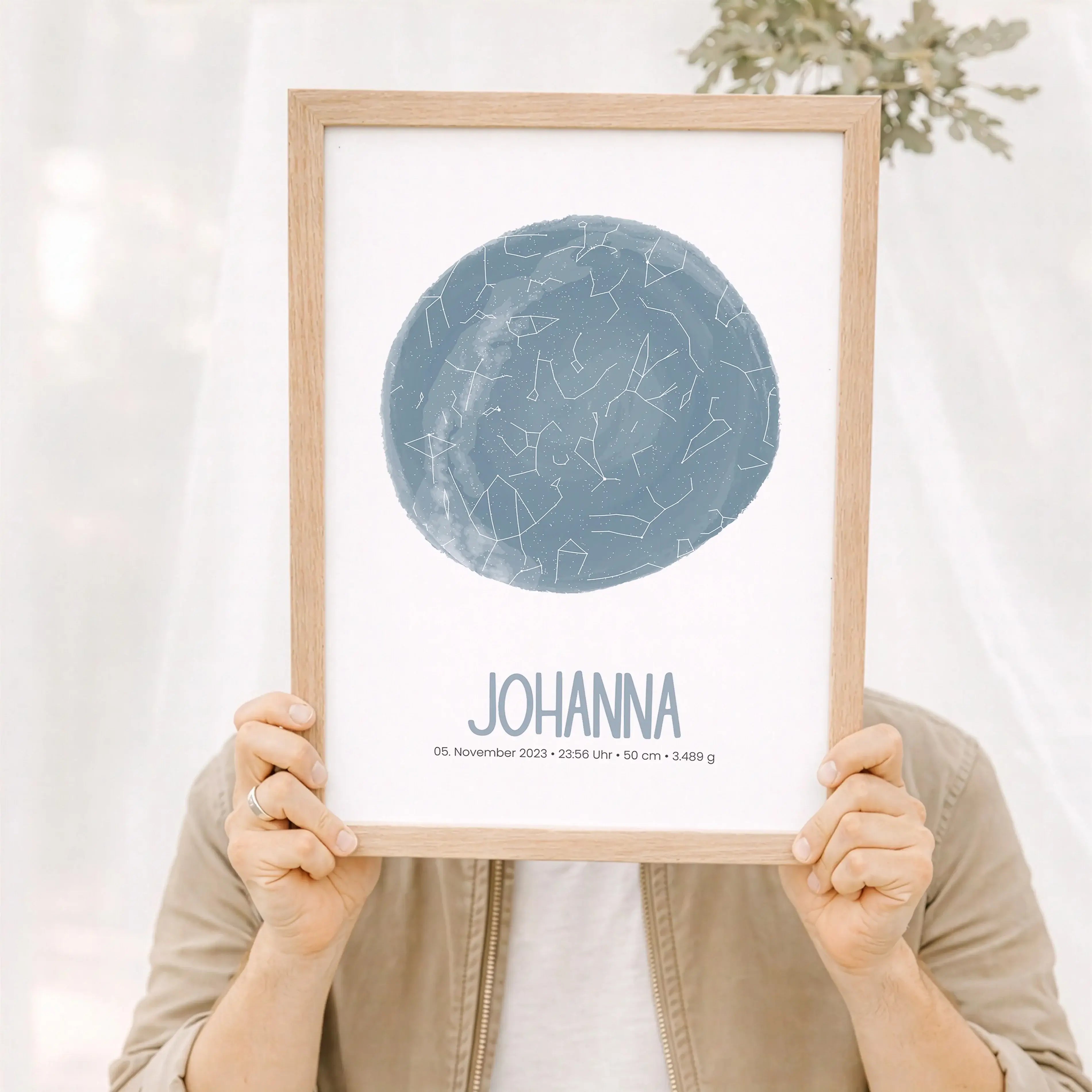 Geburtsposter Sternenhimmel-Personalisiertes Poster-famprints-Das Geburtsposter Sternenhimmel von famprints hält einen einzigartigen Moment fest, so wie er wirklich war. Du siehst den echten Sternenhimmel zum Zeitpunkt der Geburt deines Kindes, berechnet