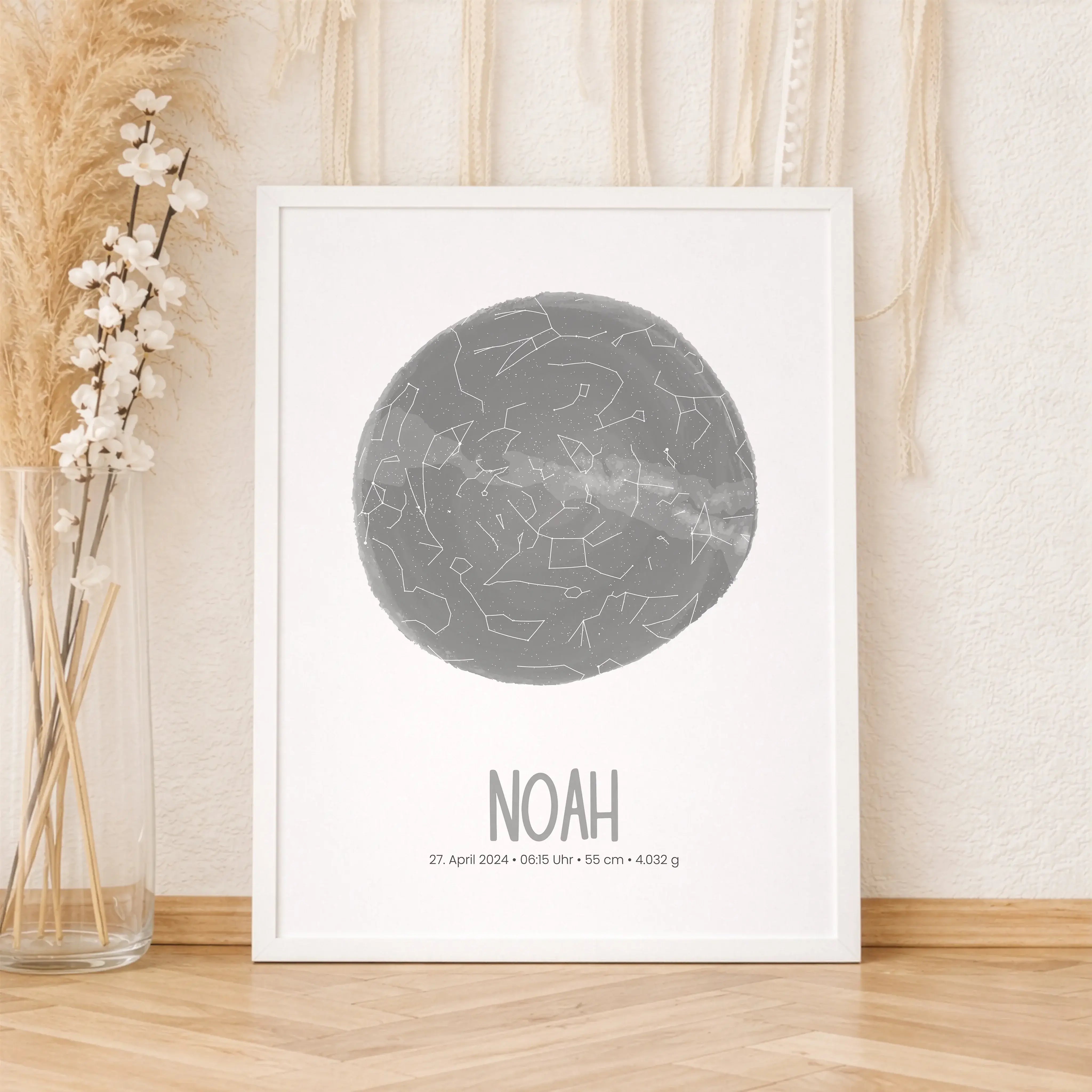 Geburtsposter Sternenhimmel-Personalisiertes Poster-famprints-Das Geburtsposter Sternenhimmel von famprints hält einen einzigartigen Moment fest, so wie er wirklich war. Du siehst den echten Sternenhimmel zum Zeitpunkt der Geburt deines Kindes, berechnet