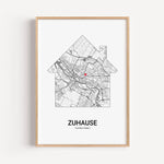 Stadtkarte Poster Haus - Personalisiertes Poster - famprints - Entdecke unser einzigartiges Stadtkarte Poster Haus – das perfekte personalisierte Geschenk für deinen Lieblingsort! Gestalte dein Poster individuell mit der Stadtkarte deiner Wahl und verewig