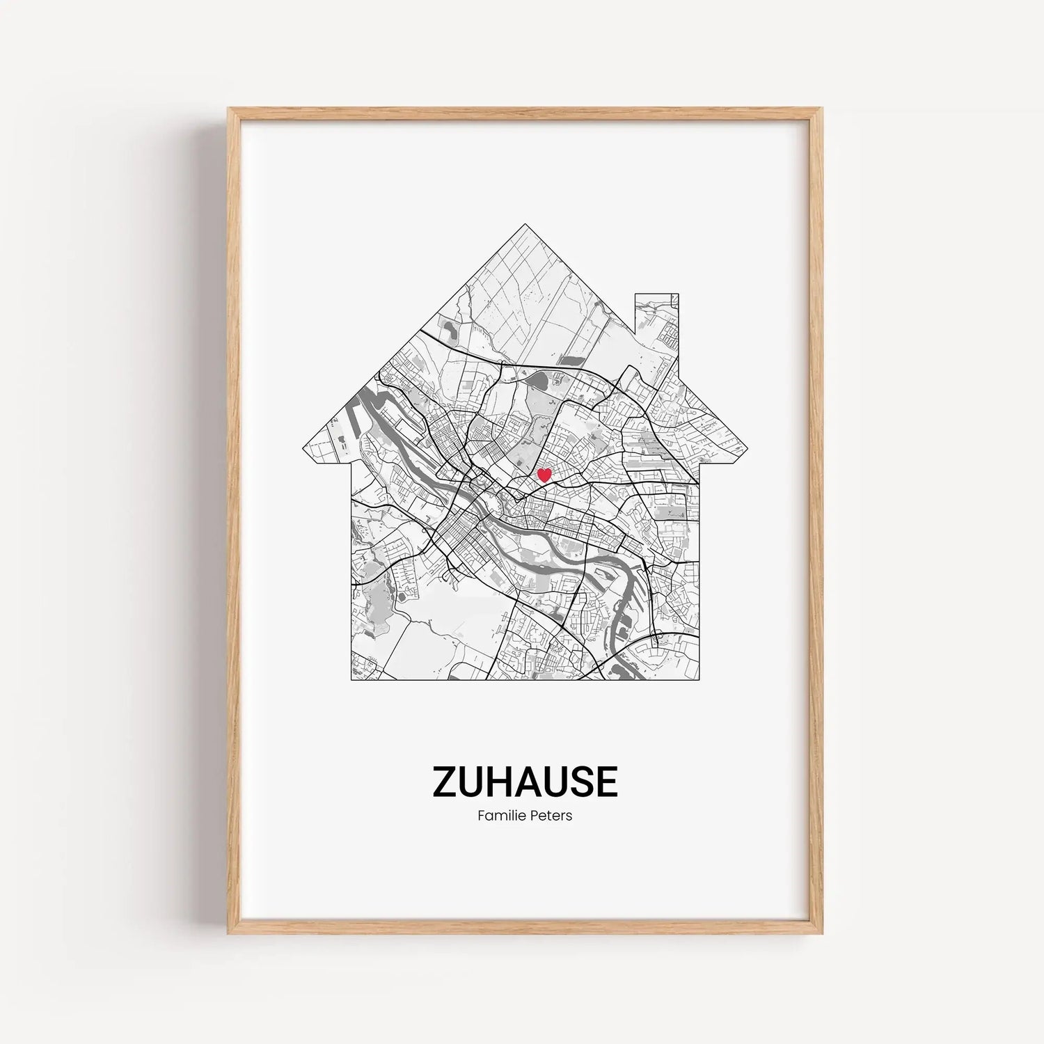Stadtkarte Poster Haus - Personalisiertes Poster - famprints - Entdecke unser einzigartiges Stadtkarte Poster Haus – das perfekte personalisierte Geschenk für deinen Lieblingsort! Gestalte dein Poster individuell mit der Stadtkarte deiner Wahl und verewig