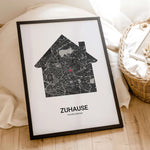 Stadtkarte Poster Haus - Personalisiertes Poster - famprints - Entdecke unser einzigartiges Stadtkarte Poster Haus – das perfekte personalisierte Geschenk für deinen Lieblingsort! Gestalte dein Poster individuell mit der Stadtkarte deiner Wahl und verewig