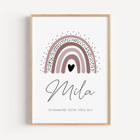 Regenbogen Poster-famprints-Personalisiertes Poster-Das wundervolle personalisierte Regenbogen Poster lässt sich mit allen relevanten Geburtsdaten personalisieren und schmückt jede Kinderzimmer Wand. Das Geburtsposter kannst du mit deinem Wunschtext perso