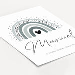 Regenbogen Poster-famprints-Personalisiertes Poster-Das wundervolle personalisierte Regenbogen Poster lässt sich mit allen relevanten Geburtsdaten personalisieren und schmückt jede Kinderzimmer Wand. Das Geburtsposter kannst du mit deinem Wunschtext perso