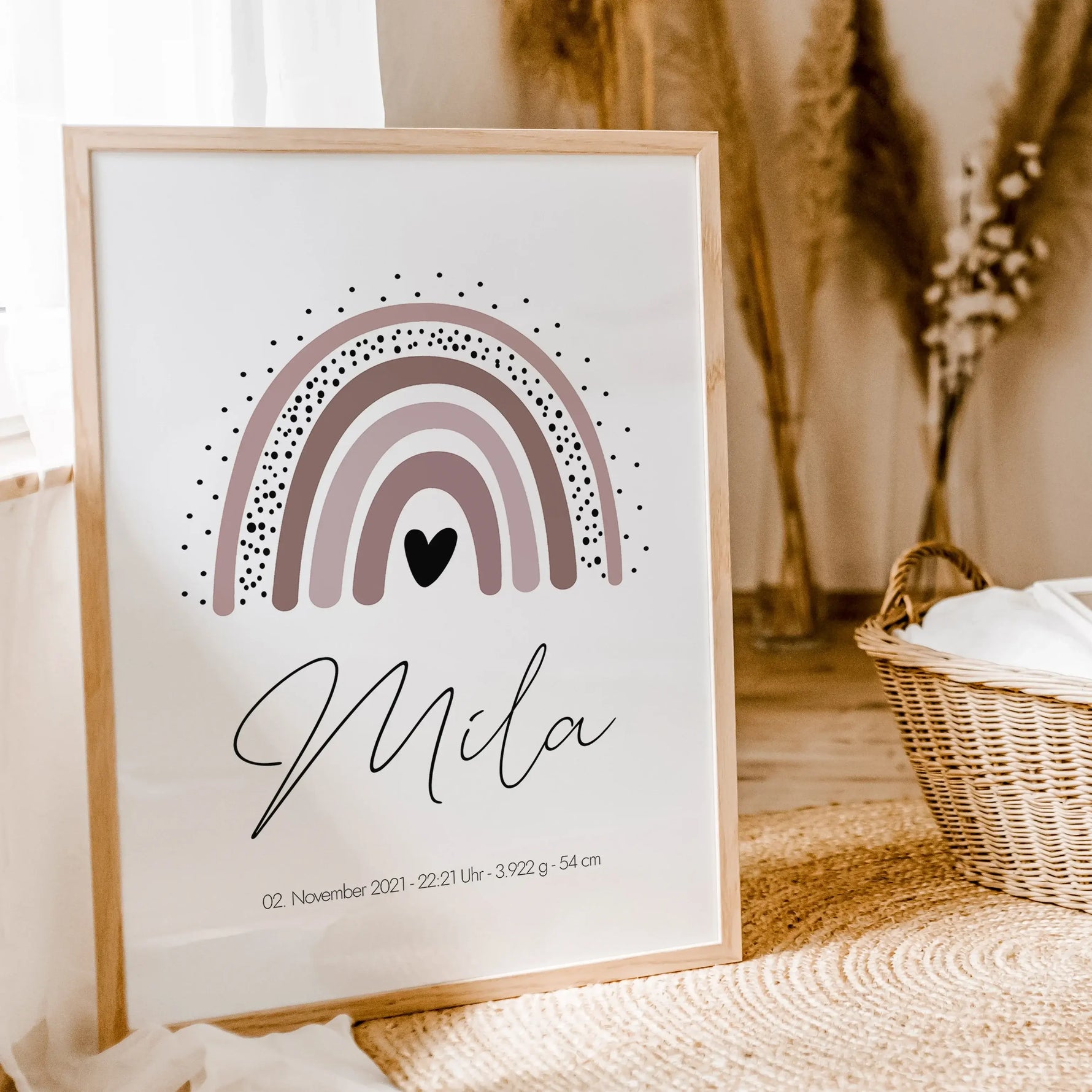 Regenbogen Poster-famprints-Personalisiertes Poster-Das wundervolle personalisierte Regenbogen Poster lässt sich mit allen relevanten Geburtsdaten personalisieren und schmückt jede Kinderzimmer Wand. Das Geburtsposter kannst du mit deinem Wunschtext perso