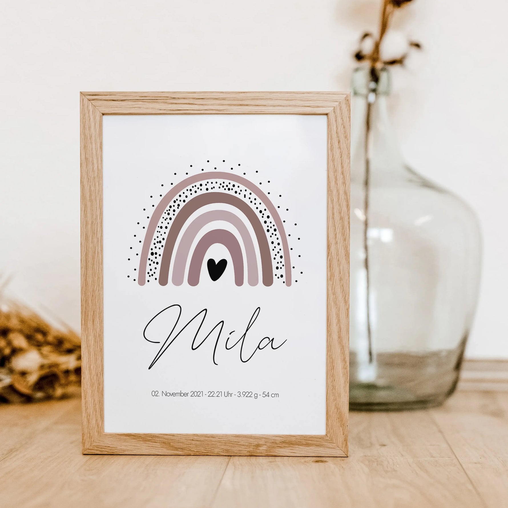 Regenbogen Poster-famprints-Personalisiertes Poster-Das wundervolle personalisierte Regenbogen Poster lässt sich mit allen relevanten Geburtsdaten personalisieren und schmückt jede Kinderzimmer Wand. Das Geburtsposter kannst du mit deinem Wunschtext perso