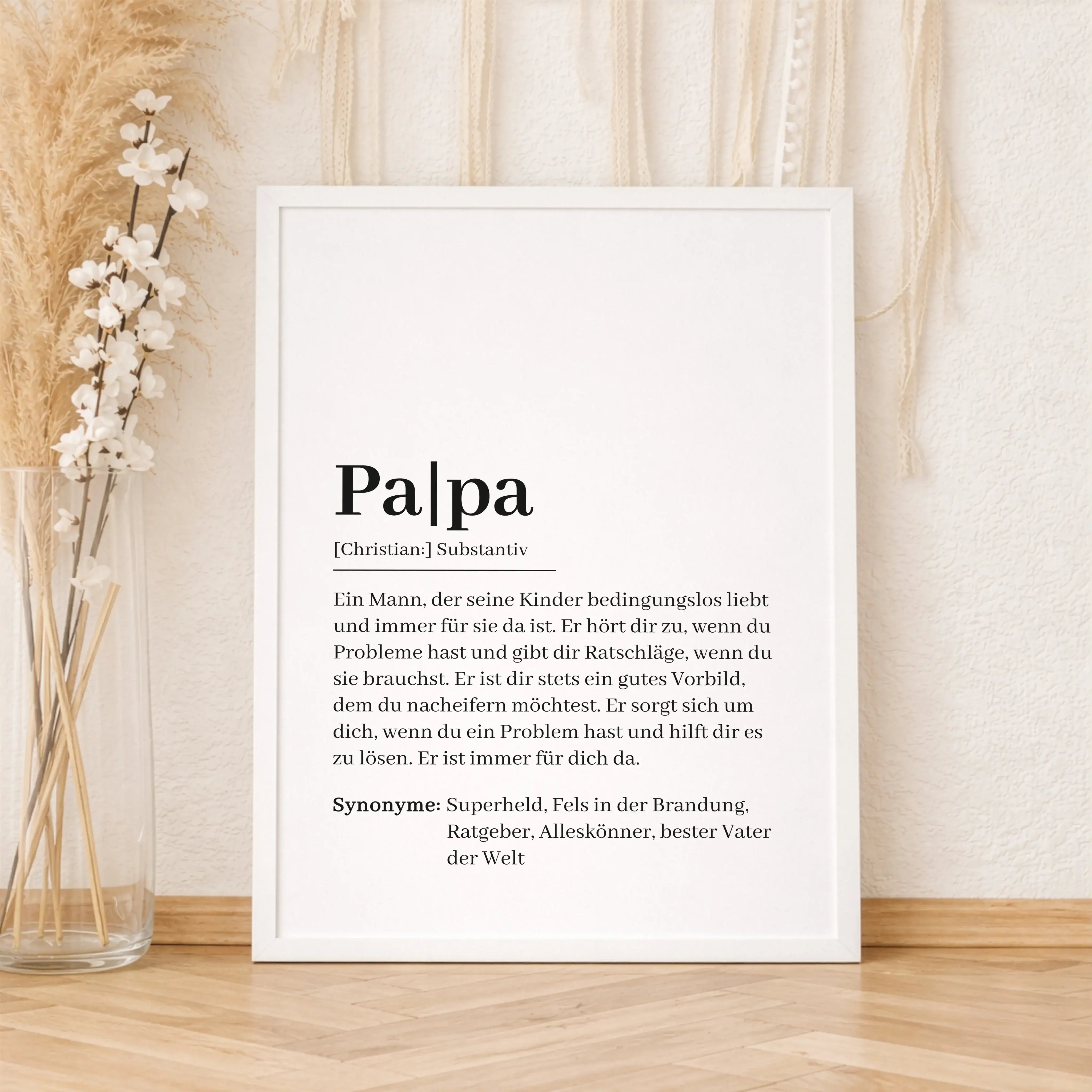 Papa Definition Poster-Personalisiertes Poster-famprints-Das Papa Definition Poster von famprints ist mehr als nur ein Wandbild – es ist eine persönliche Botschaft, die zeigt, was deinen Vater für dich ausmacht. Ob als Geschenk zum Geburtstag, zum Vaterta