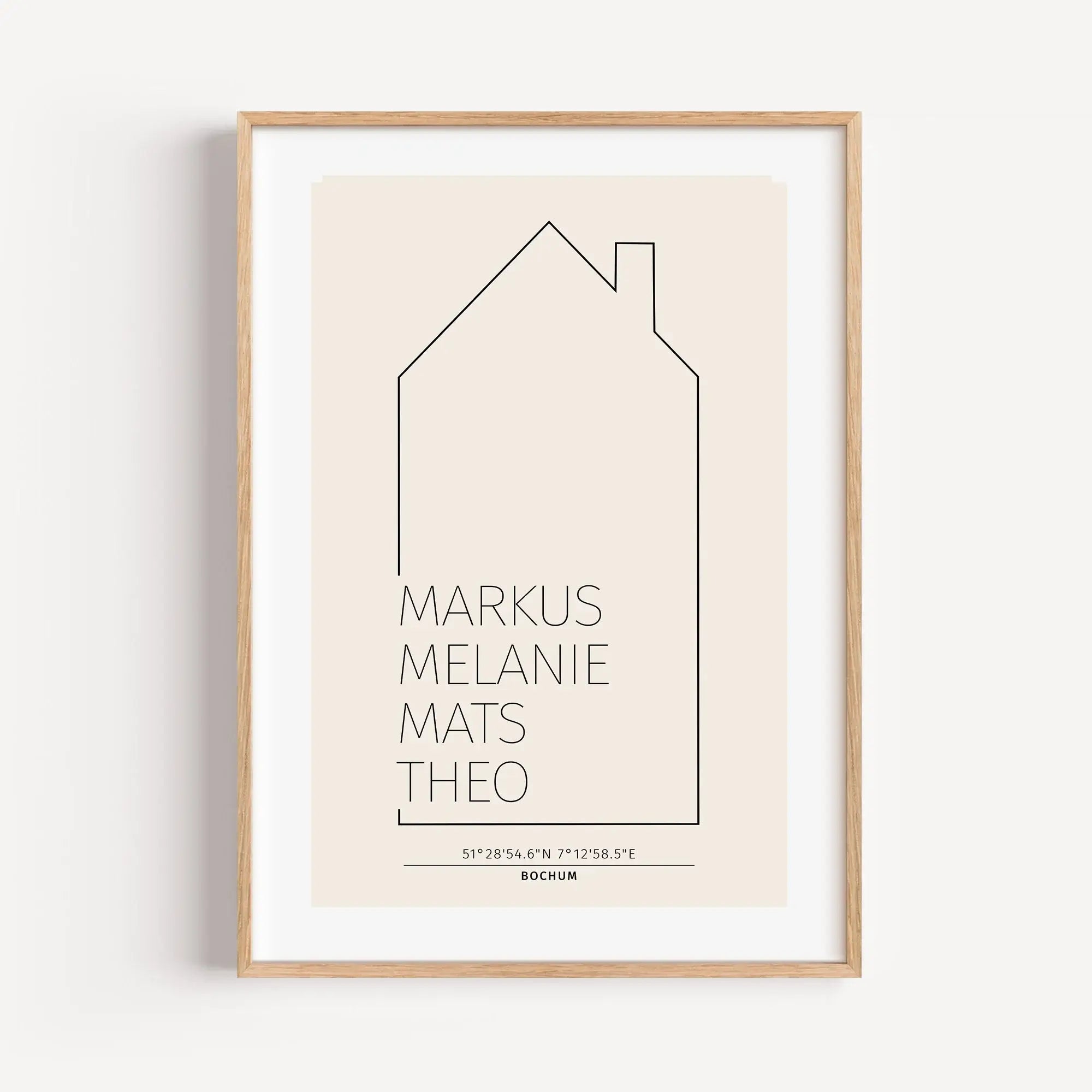 Familienposter Haus Kontur-famprints-Personalisiertes Poster-Auf dem Familienposter mit Namen 'Haus Kontur' findest du ein Haus in Line Art in verschiedenen Farbvarianten und 6 unterschiedlichen Größen. Das Poster kannst du mit deinem Wunschtext personali