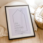 Familienposter Haus Kontur-famprints-Personalisiertes Poster-Auf dem Familienposter mit Namen 'Haus Kontur' findest du ein Haus in Line Art in verschiedenen Farbvarianten und 6 unterschiedlichen Größen. Das Poster kannst du mit deinem Wunschtext personali