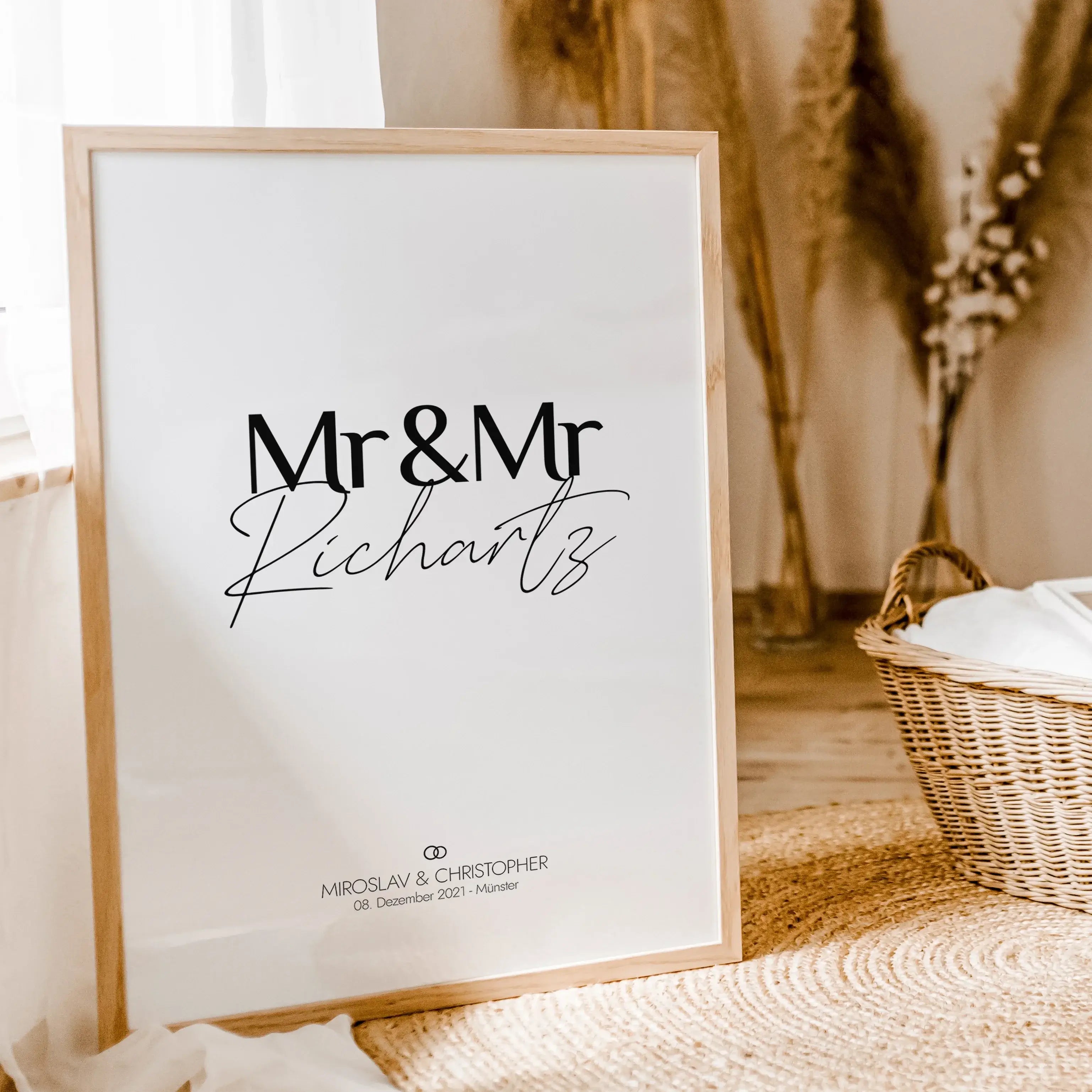 Paar Poster Mr & Mr-famprints-Personalisiertes Poster-Unser personalisiertes Hochzeit Poster Mr & Mr ist perfekt für alle gleichgeschlechtlichen Paare die ihren einzigartigen Tag unvergessen machen wollen. Du kannst den Text mit euren Namen, dem Hochzeits