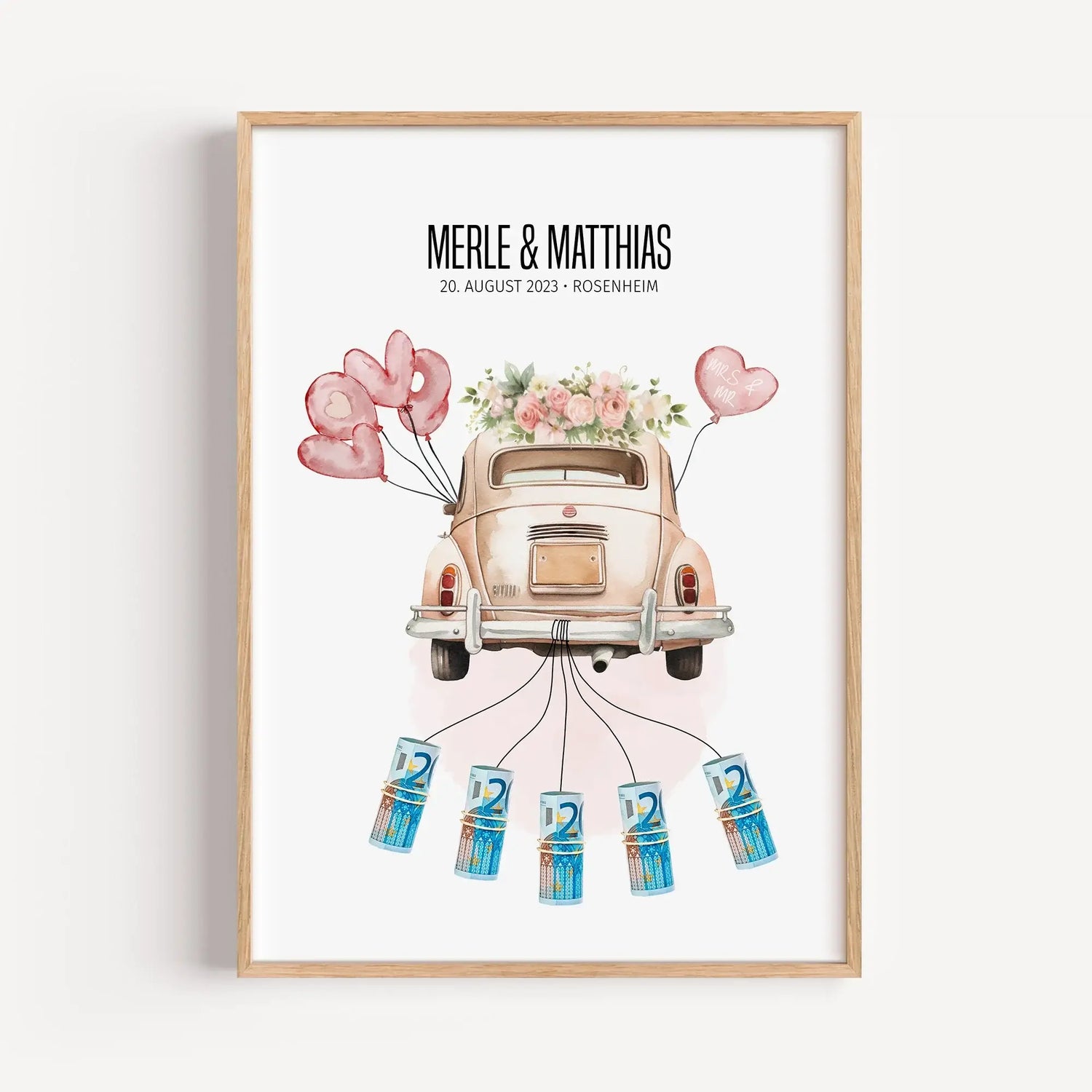 Geldgeschenk Poster Hochzeit-famprints-Personalisiertes Poster-Entdecke das einzigartige Geldgeschenk Poster Hochzeit! Mit diesem perfekten Poster zur Hochzeit kannst du auf kreative Weise Geldscheine verschenken. Befestige sie einfach an den Enden der "S