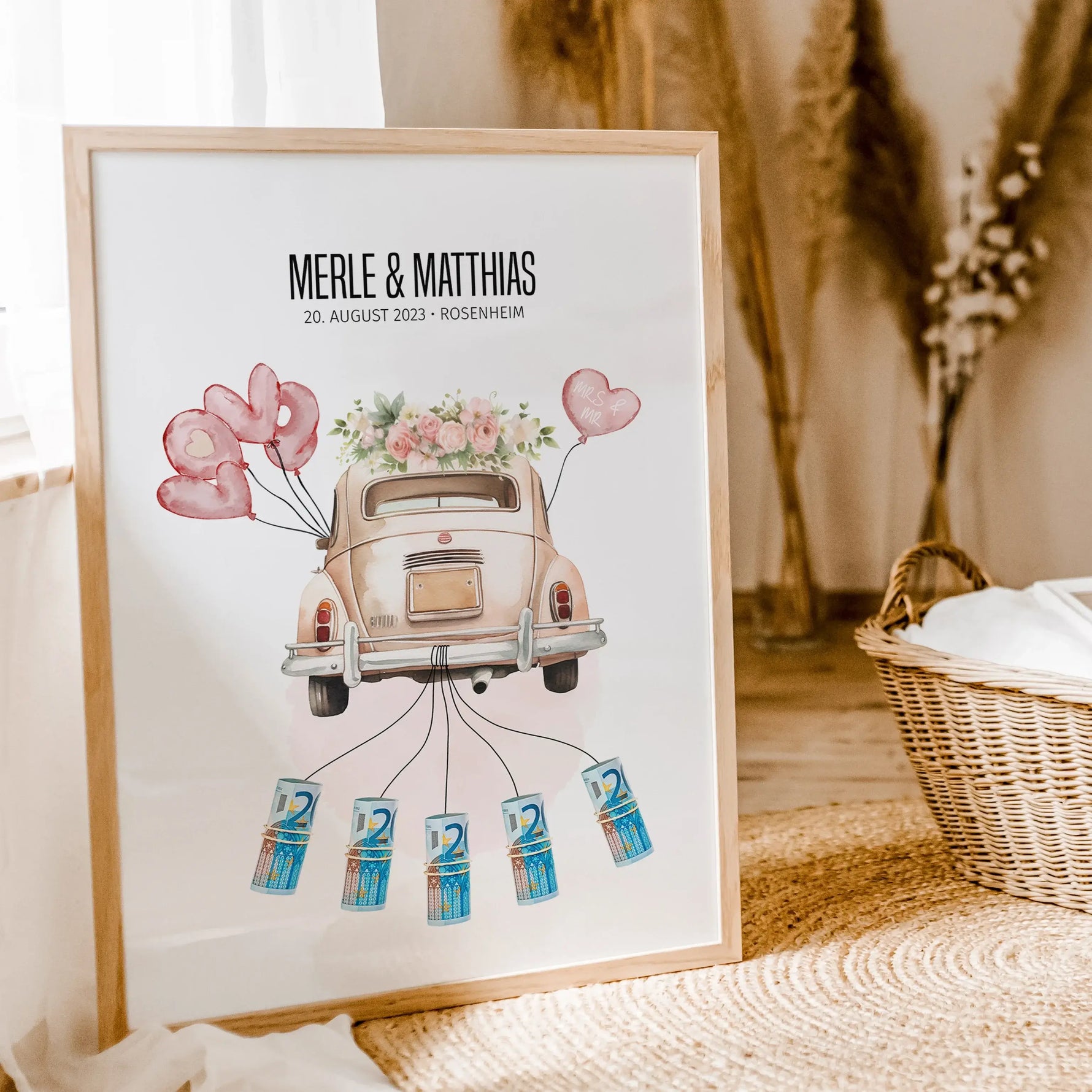 Geldgeschenk Poster Hochzeit-famprints-Personalisiertes Poster-Entdecke das einzigartige Geldgeschenk Poster Hochzeit! Mit diesem perfekten Poster zur Hochzeit kannst du auf kreative Weise Geldscheine verschenken. Befestige sie einfach an den Enden der "S