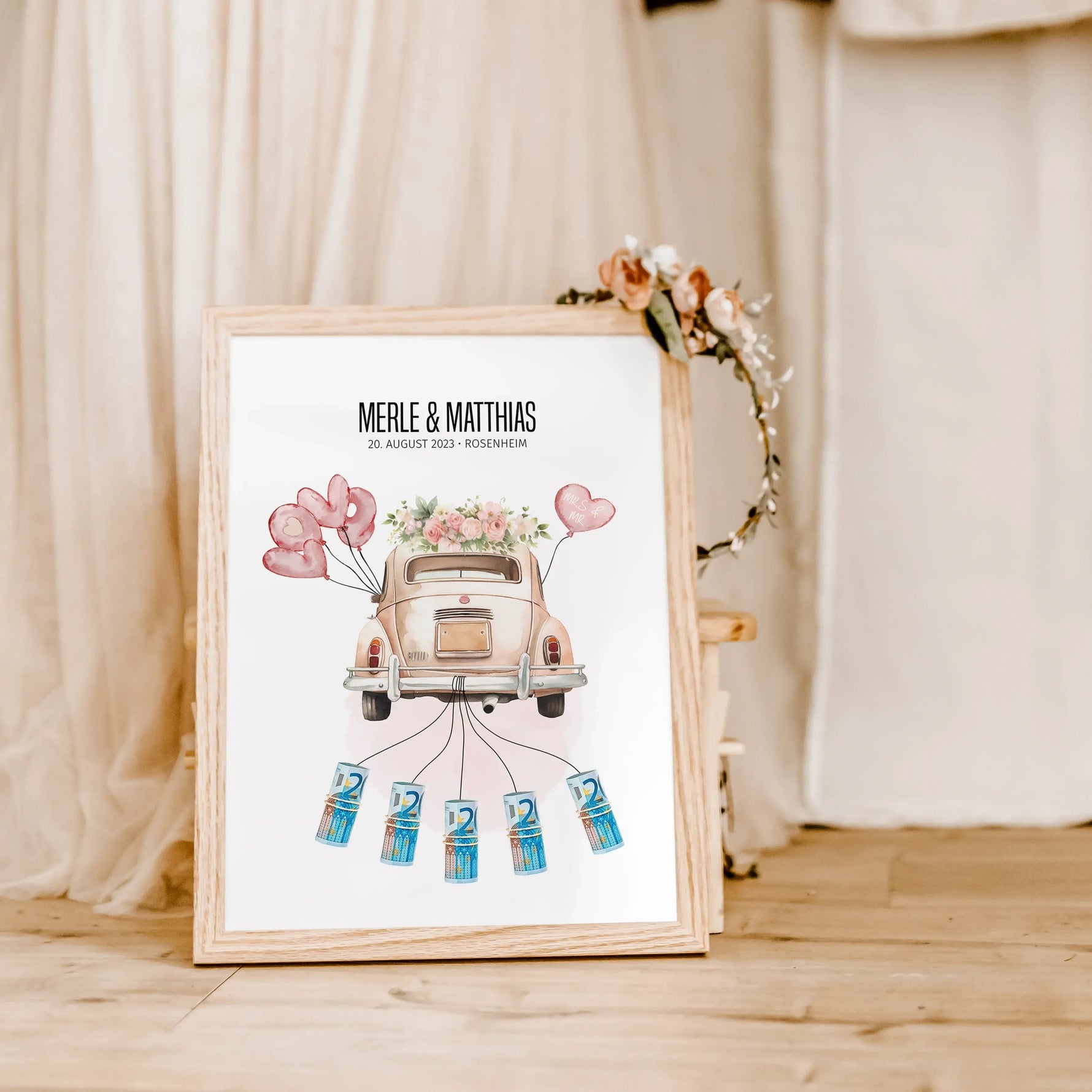 Geldgeschenk Poster Hochzeit-famprints-Personalisiertes Poster-Entdecke das einzigartige Geldgeschenk Poster Hochzeit! Mit diesem perfekten Poster zur Hochzeit kannst du auf kreative Weise Geldscheine verschenken. Befestige sie einfach an den Enden der "S