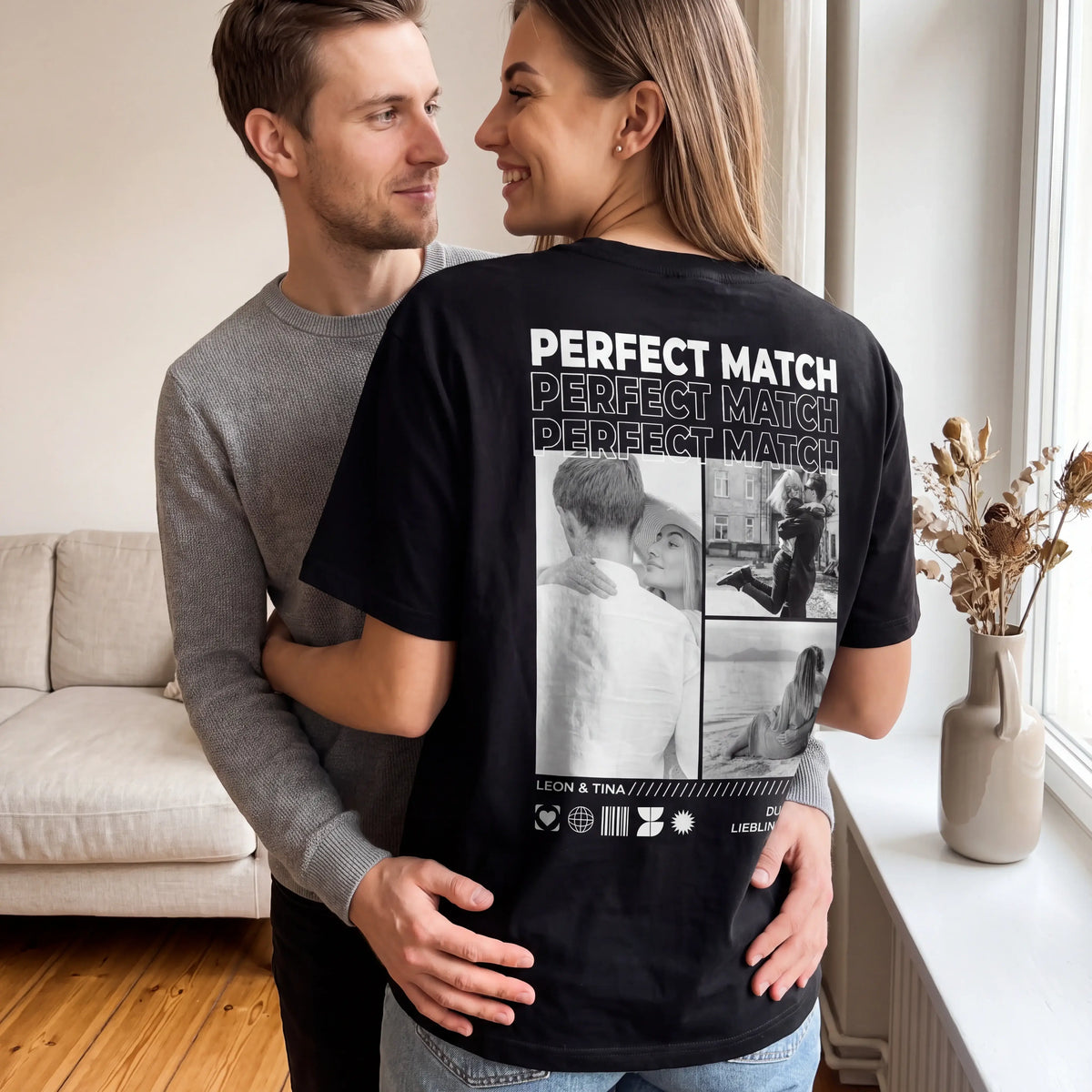 T-Shirt - Personalisiertes T-Shirt PERFECT MATCH - personalisiertes Geschenk zur Hochzeit, Jahrestag, Hochzeitstag oder Valentinstag