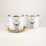 Emaille Tasse Esel Portrait-famprints-Emaille Tasse-Entdecke die einzigartige Emaille Tasse Esel Portrait – das ideale personalisierte Geschenk für Kinder! Mit einem bezaubernden Esel-Porträt in schöner Aquarell-Optik wird diese Emaille Tasse personalisie