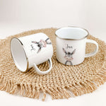 Emaille Tasse Esel Portrait-famprints-Emaille Tasse-Entdecke die einzigartige Emaille Tasse Esel Portrait – das ideale personalisierte Geschenk für Kinder! Mit einem bezaubernden Esel-Porträt in schöner Aquarell-Optik wird diese Emaille Tasse personalisie