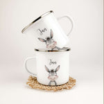 Emaille Tasse Esel Portrait-famprints-Emaille Tasse-Entdecke die einzigartige Emaille Tasse Esel Portrait – das ideale personalisierte Geschenk für Kinder! Mit einem bezaubernden Esel-Porträt in schöner Aquarell-Optik wird diese Emaille Tasse personalisie