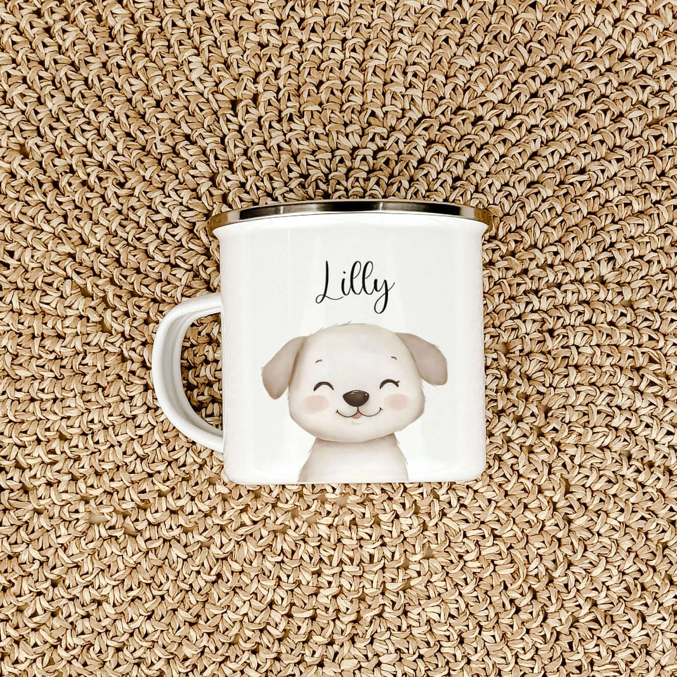 Emaille Tasse Hund Portrait-famprints-Emaille Tasse-Entdecke unsere einzigartige Emaille Tasse Hund Portrait – das perfekte personalisierte Geschenk für jedes Kind. Mit einer Füllmenge von 300 ml ist dieser Emaille Becher nicht nur stilvoll, sondern auch