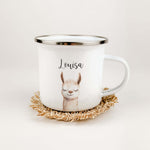 Emaille Tasse Lama Portrait-famprints-Emaille Tasse-Entdecke die charmante Emaille Tasse Lama Portrait – ein absolut einzigartiges personalisiertes Geschenk! Diese Emaille Tasse überzeugt mit einem liebevoll gestalteten Lama-Portrait in Aquarell-Optik, da
