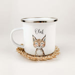 Emaille Tasse Luchs Portrait-famprints-Emaille Tasse-Entdecke die zauberhafte Emaille Tasse Luchs Portrait – das ideale personalisierte Geschenk für kleine Abenteurer! Ob zur Einschulung, Taufe oder zum Geburtstag, dieser Emaille Becher begeistert Kinder