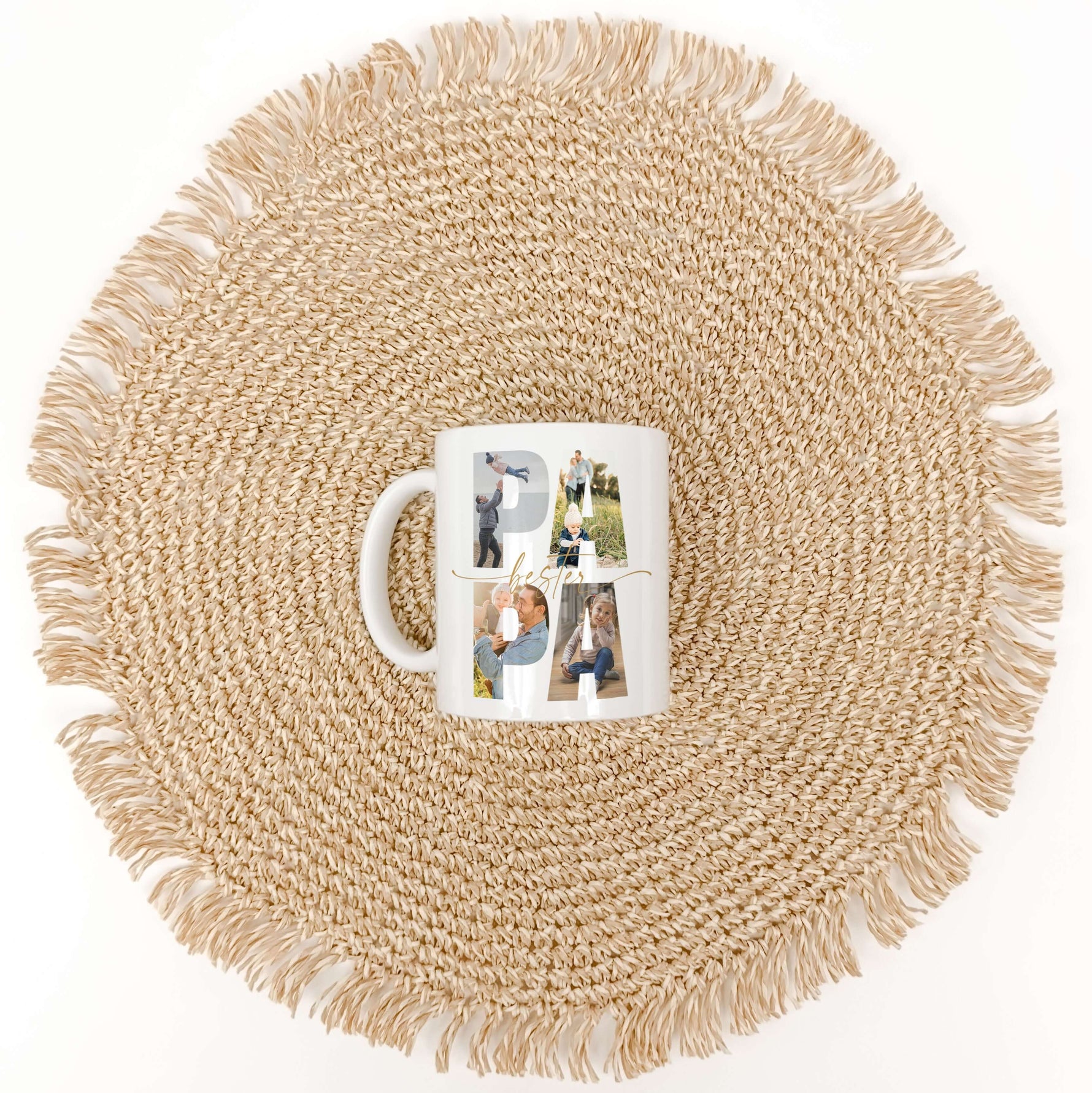 Tasse bester Papa-famprints-Keramik Tasse-Entdecke die Tasse bester Papa – das ideale Geschenk, das sofort Freude bringt! Mit dieser personalisierten Keramiktasse schaffst du unvergessliche Momente, indem du die Lieblingsfotos deines Vaters hinter den Buc