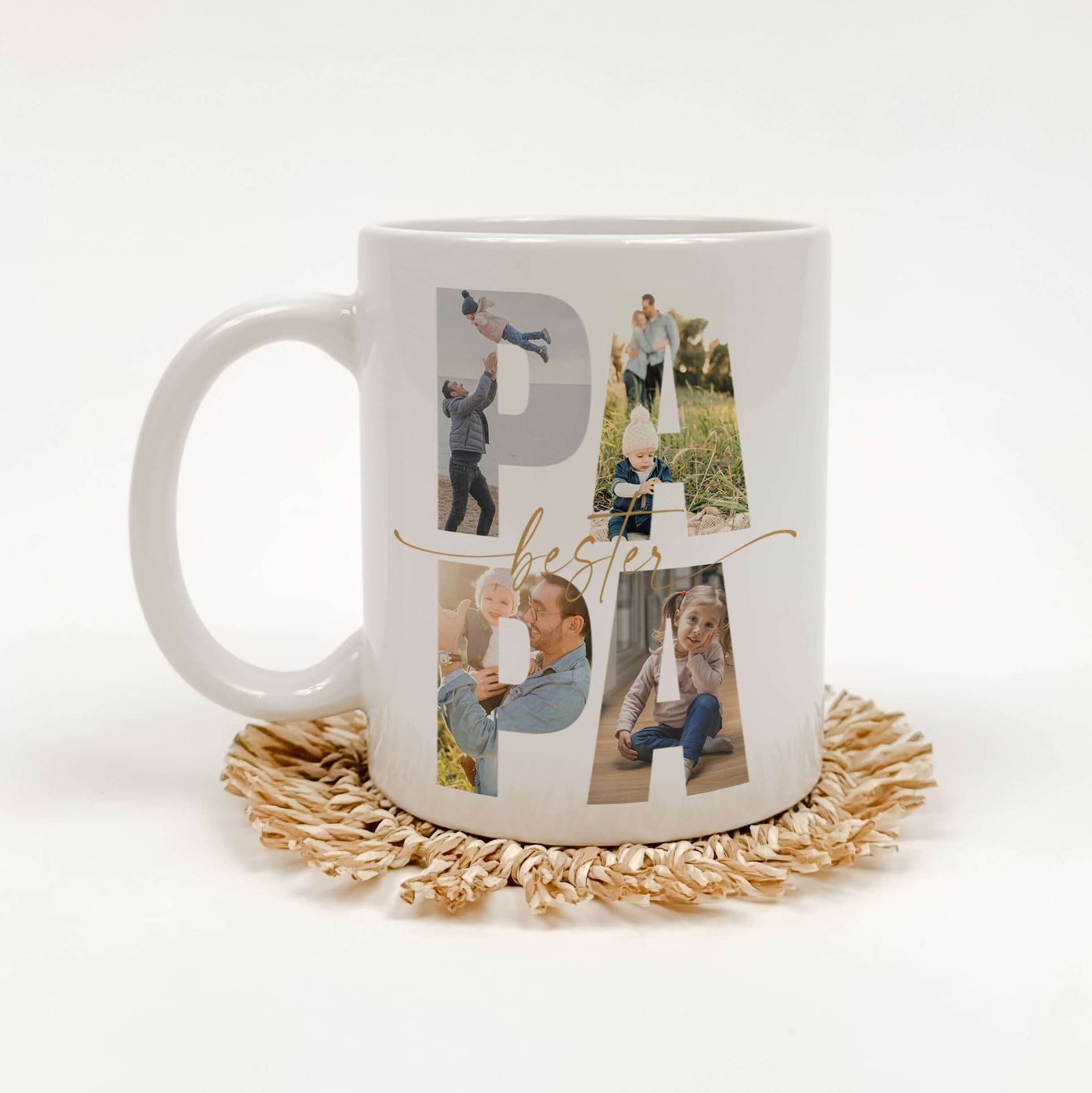 Tasse bester Papa-famprints-Keramik Tasse-Entdecke die Tasse bester Papa – das ideale Geschenk, das sofort Freude bringt! Mit dieser personalisierten Keramiktasse schaffst du unvergessliche Momente, indem du die Lieblingsfotos deines Vaters hinter den Buc