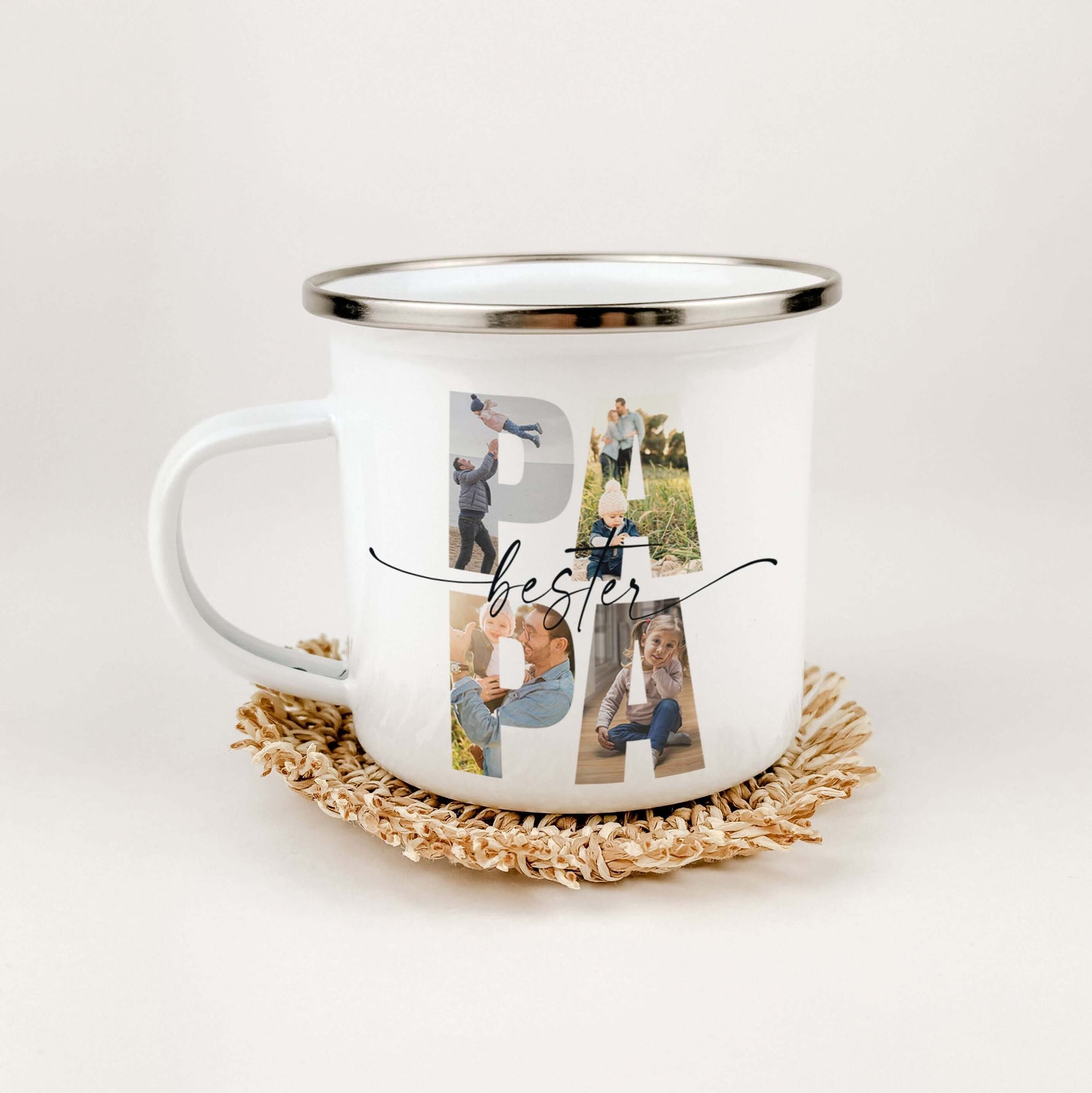 Emaille Tasse bester Papa-famprints-Emaille Tasse-Überrasche deinen Papa mit einer ganz besonderen Emaille Tasse bester Papa, die nicht nur praktisch ist, sondern auch von Herzen kommt. Diese personalisierte Tasse ist mehr als nur ein Trinkgefäß – sie ist