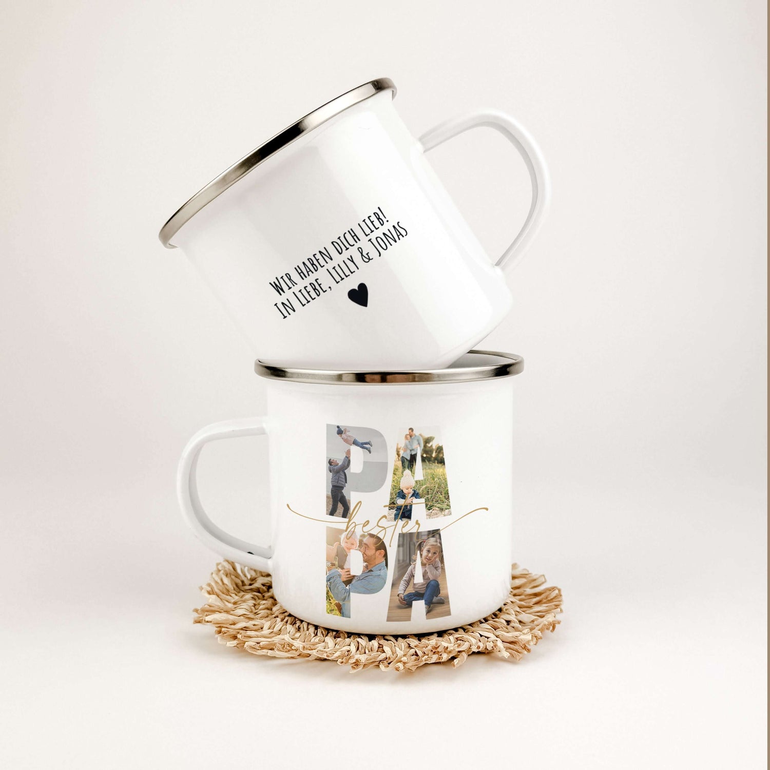 Emaille Tasse bester Papa-famprints-Emaille Tasse-Überrasche deinen Papa mit einer ganz besonderen Emaille Tasse bester Papa, die nicht nur praktisch ist, sondern auch von Herzen kommt. Diese personalisierte Tasse ist mehr als nur ein Trinkgefäß – sie ist