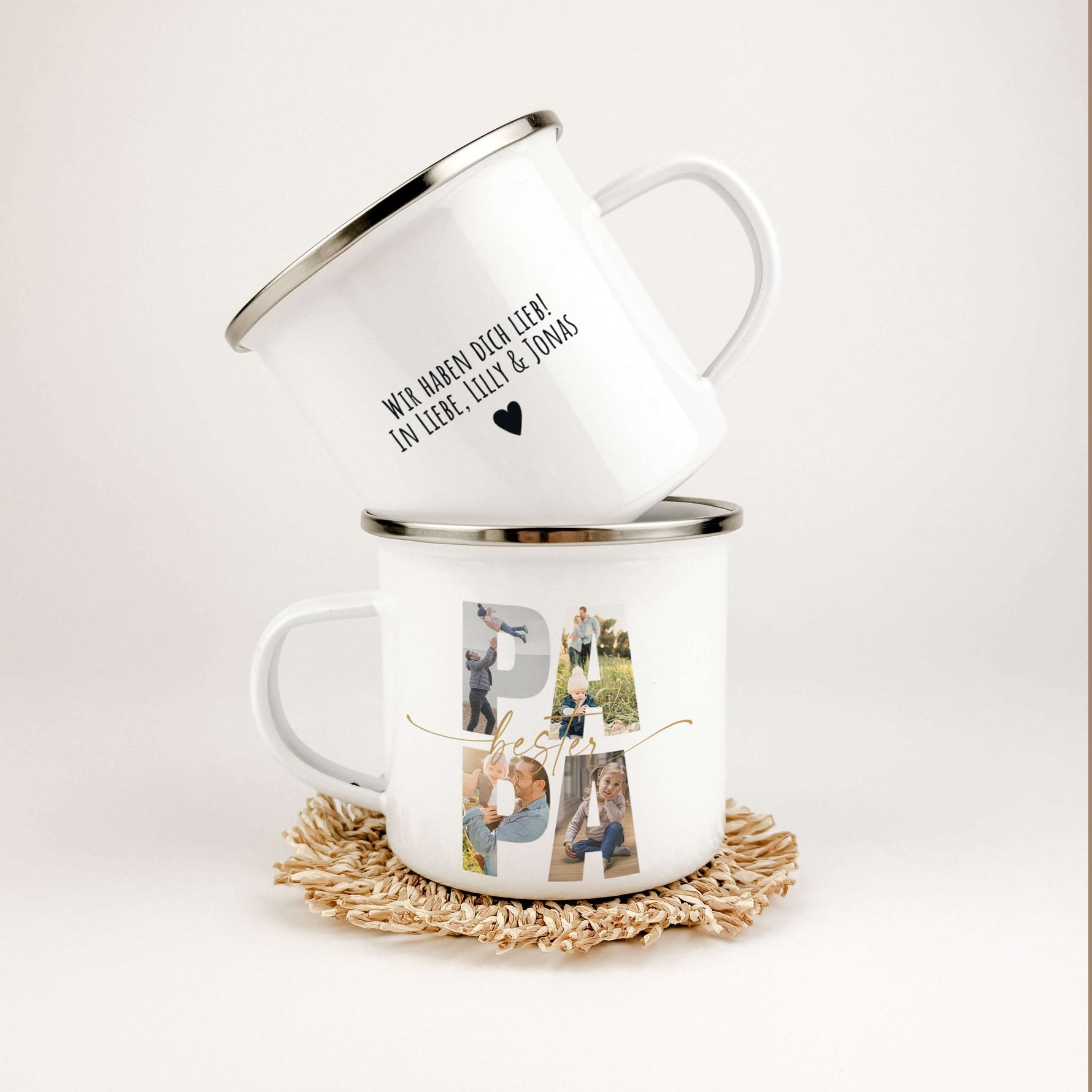Emaille Tasse bester Papa-famprints-Emaille Tasse-Überrasche deinen Papa mit einer ganz besonderen Emaille Tasse bester Papa, die nicht nur praktisch ist, sondern auch von Herzen kommt. Diese personalisierte Tasse ist mehr als nur ein Trinkgefäß – sie ist