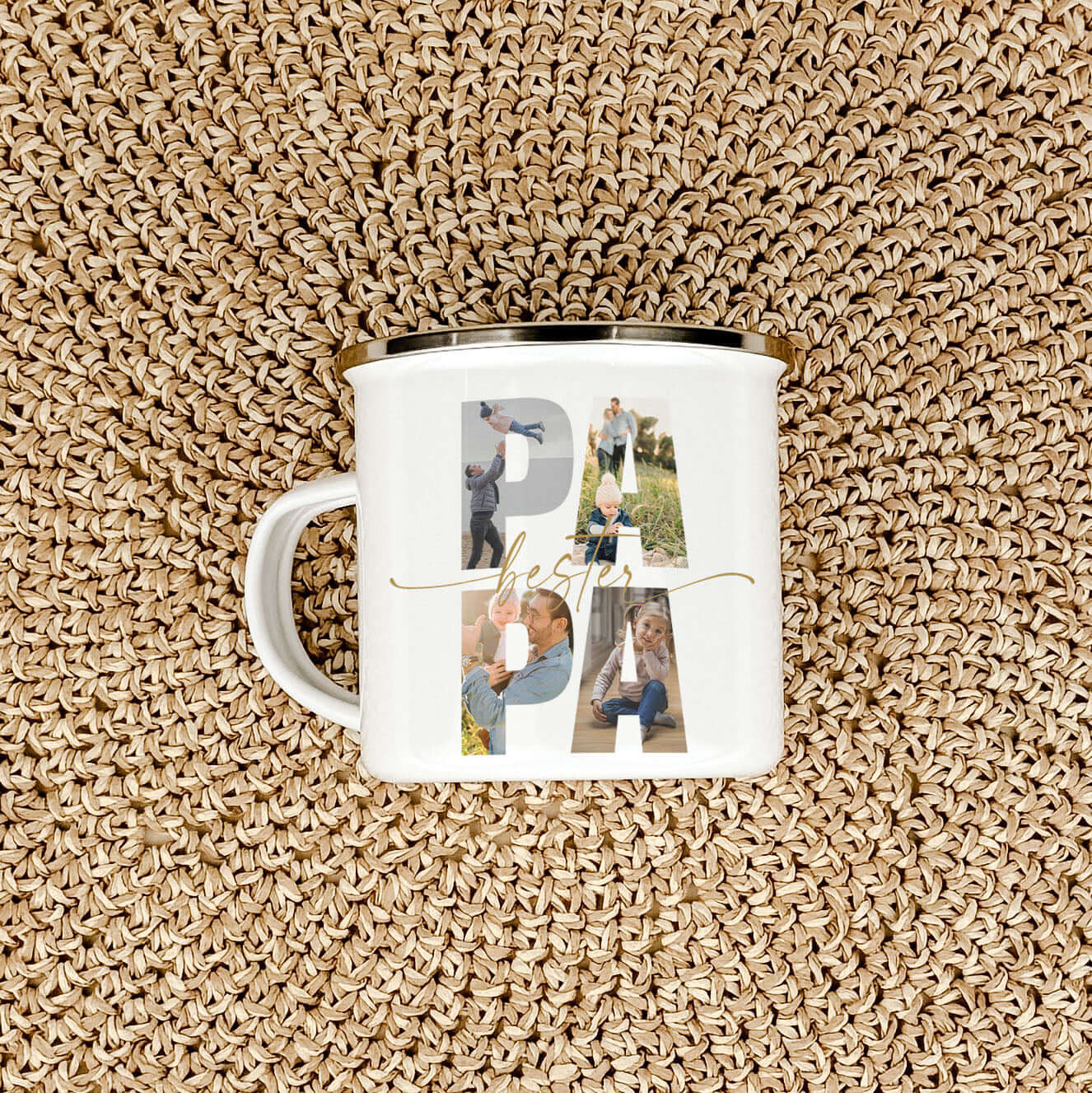 Emaille Tasse bester Papa-famprints-Emaille Tasse-Überrasche deinen Papa mit einer ganz besonderen Emaille Tasse bester Papa, die nicht nur praktisch ist, sondern auch von Herzen kommt. Diese personalisierte Tasse ist mehr als nur ein Trinkgefäß – sie ist